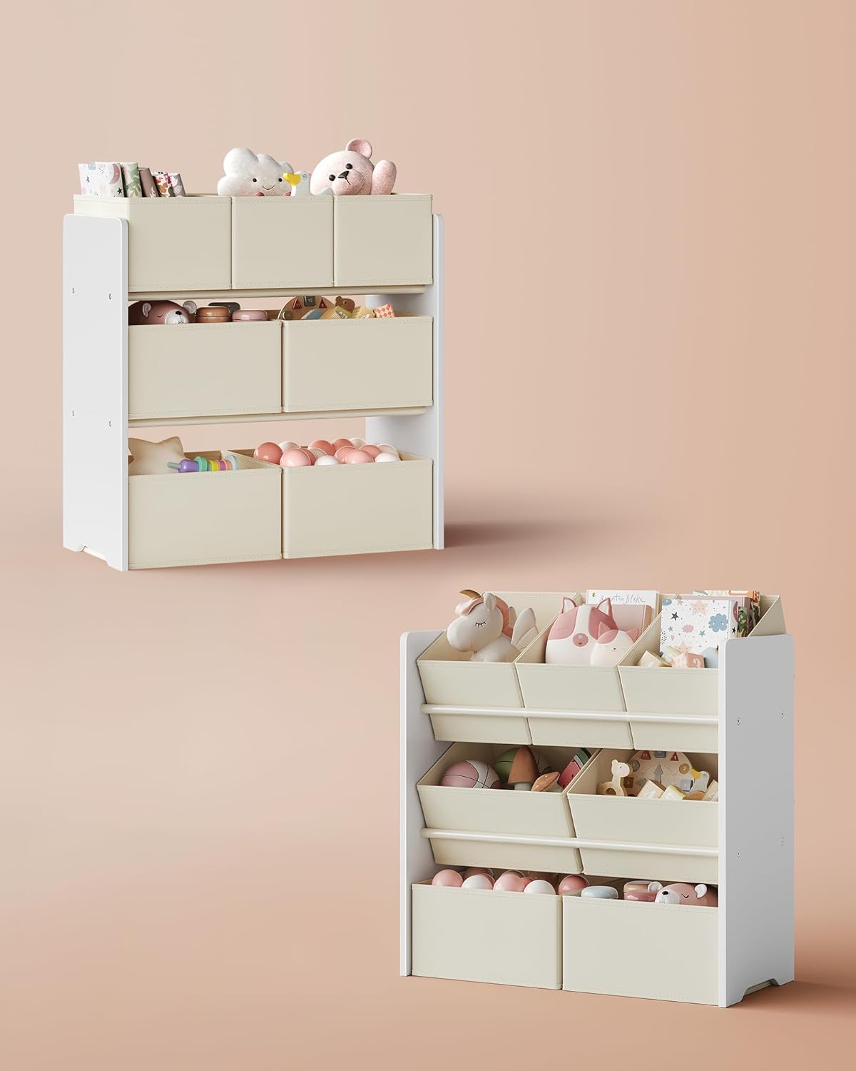 Kinder-Spielzeugregal mit 7 Aufbewahrungsboxen, Wolkenweiß
