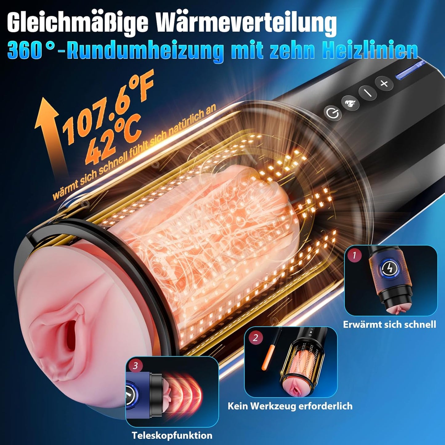 360° Schnellheiz-Masturbator mit Teleskopfunktion und KI-Interaktion