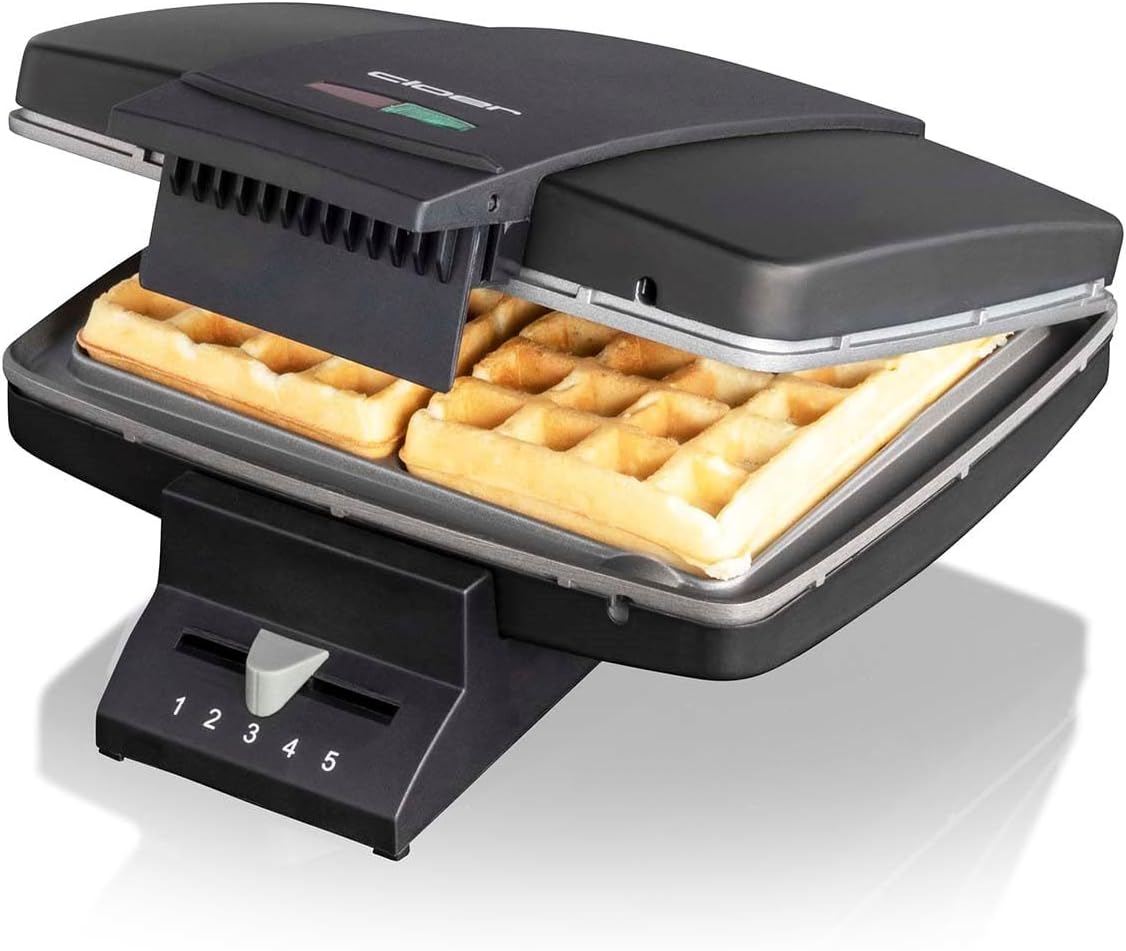 Brüsseler Waffeleisen für Belgische Waffeln, Schwarz 7 x 4, 1,7 cm hoch Grosse Belgische Waffeln