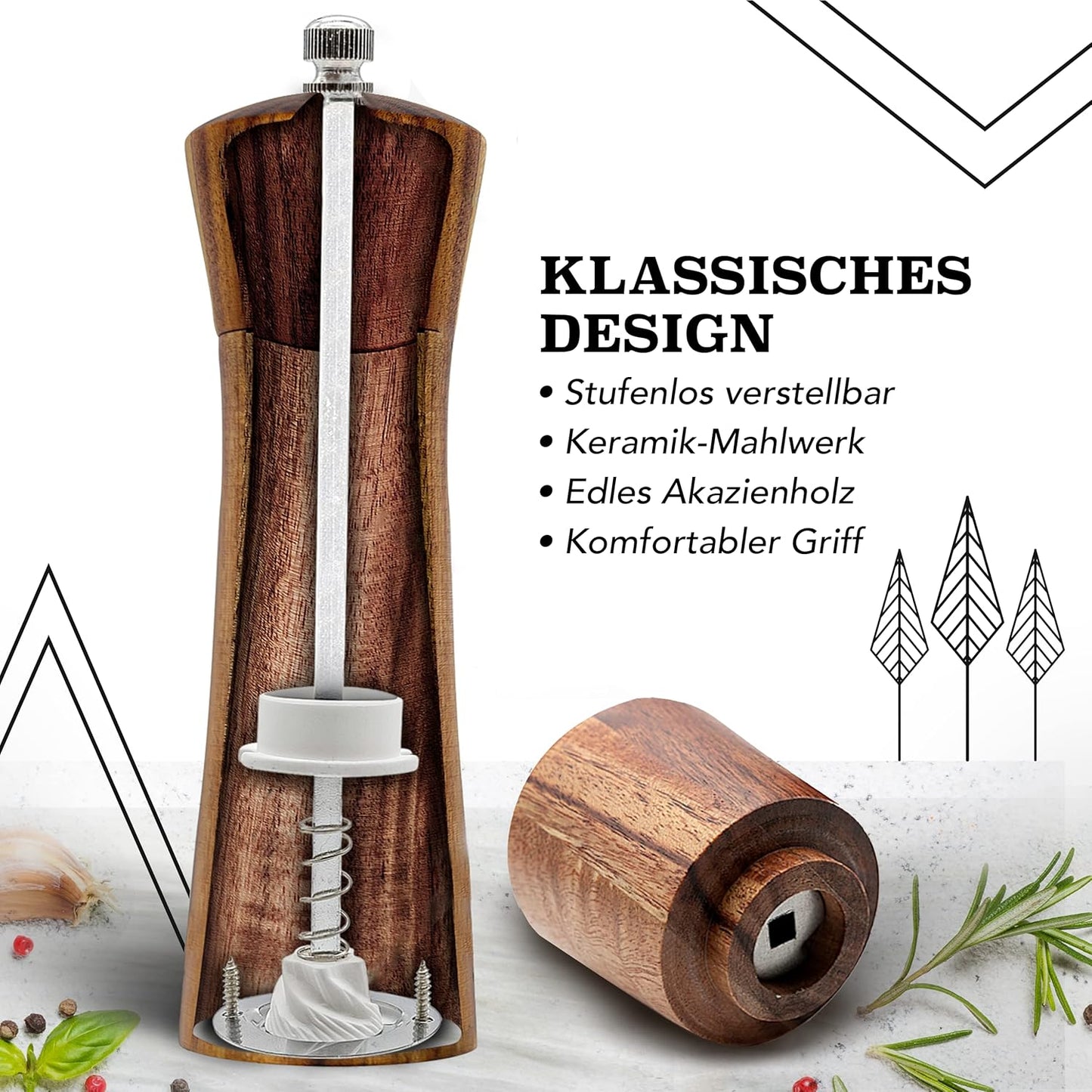 Salz- und Pfeffermühlen-Set mit Keramikmahlwerk, 25,5 cm