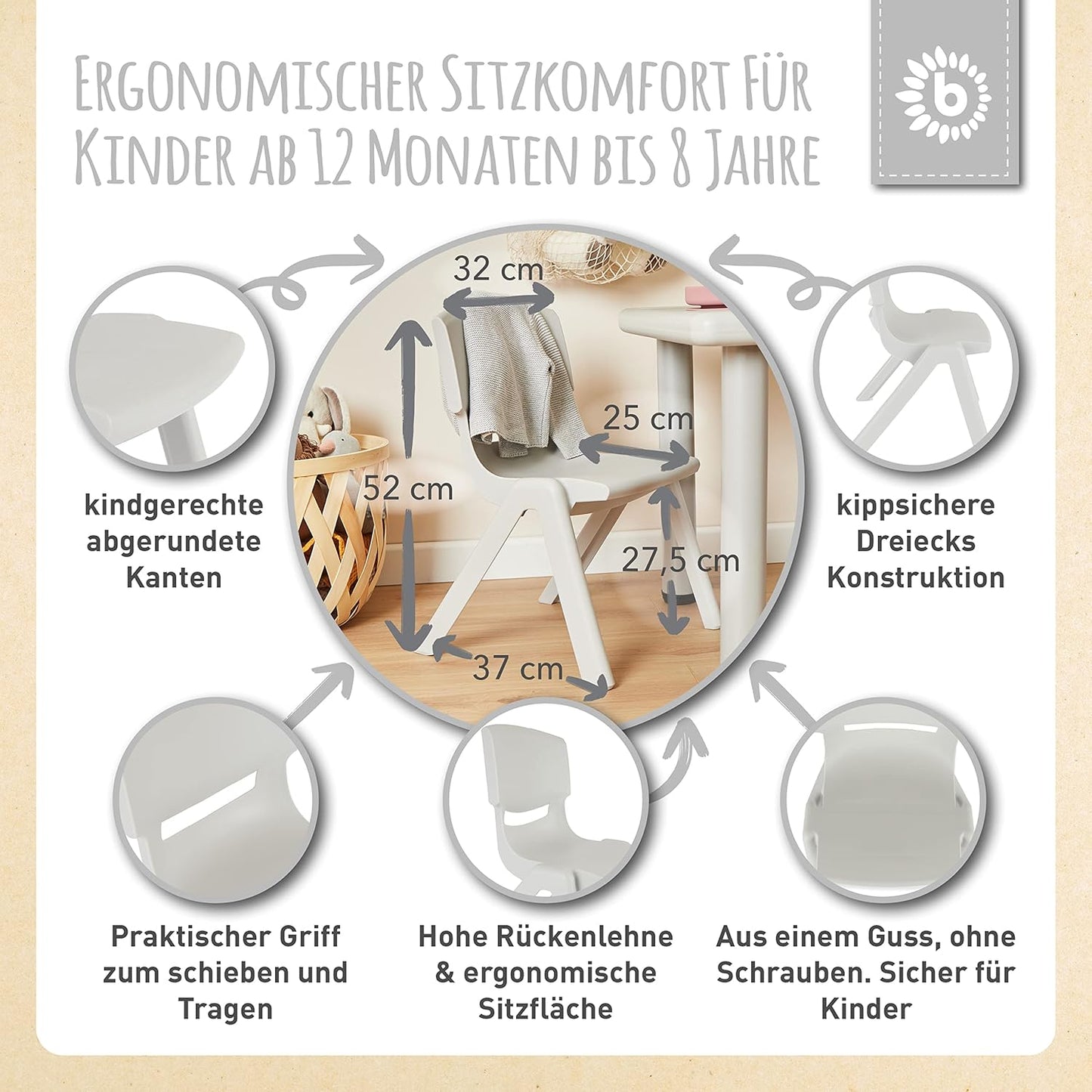 Kindertisch-Set für Indoor & Outdoor (3-teilig), Grau & Grau