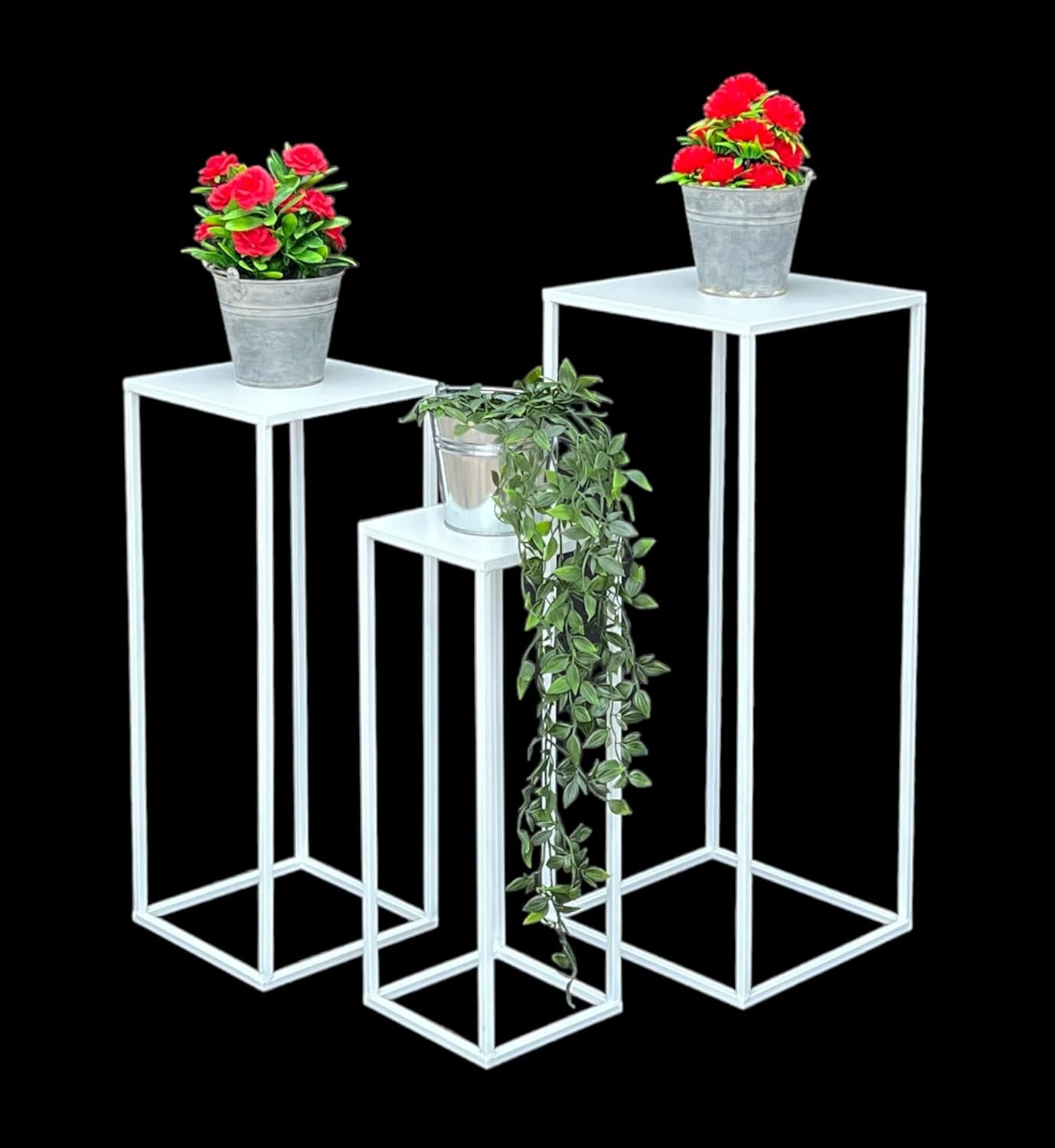 3-teiliges Blumenhocker & Beistelltisch-Set