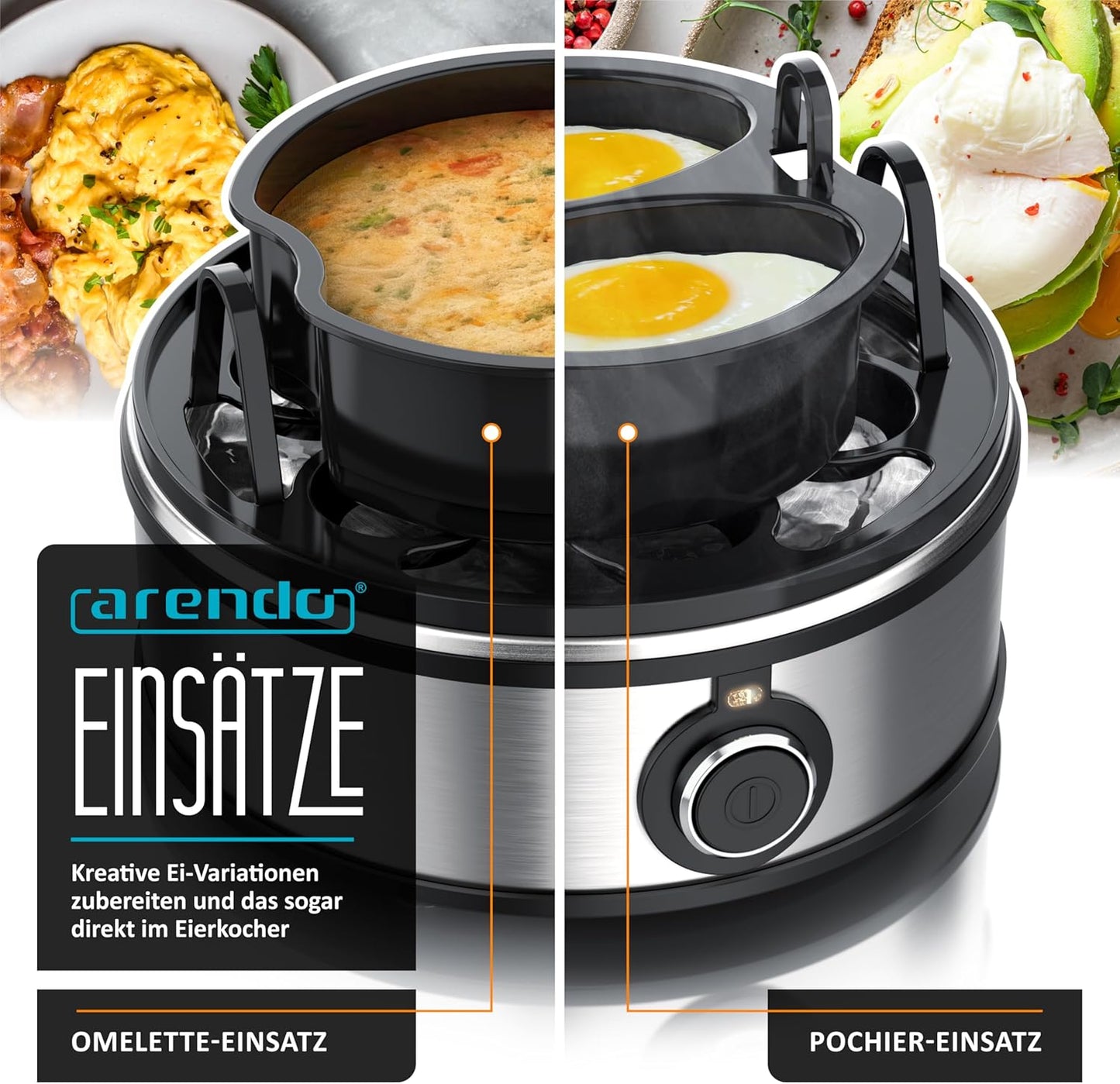Eierkocher Sevencook 2 mit Pochier- und Omelette-Einsatz, C: Silber