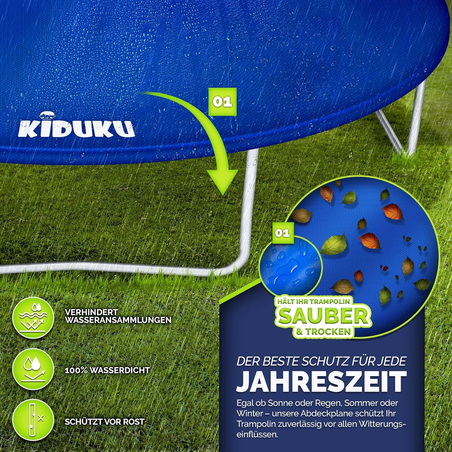 Trampolin Abdeckung, wetterfest, reissfest & UV-beständig, 366 cm Blau