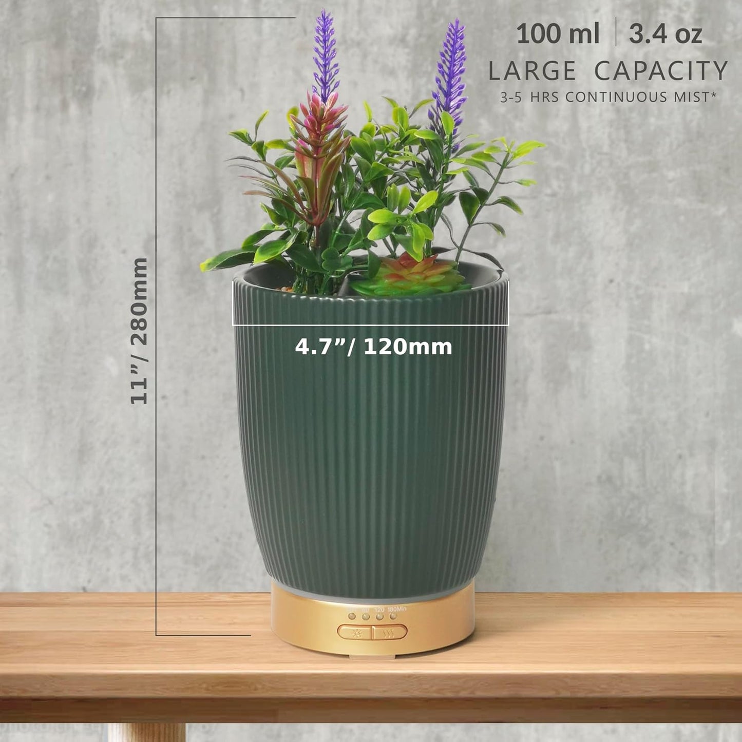 Ätherisches Öl Diffusor mit Timer & Nachtlicht und künstlichen Sukkulenten, Grün