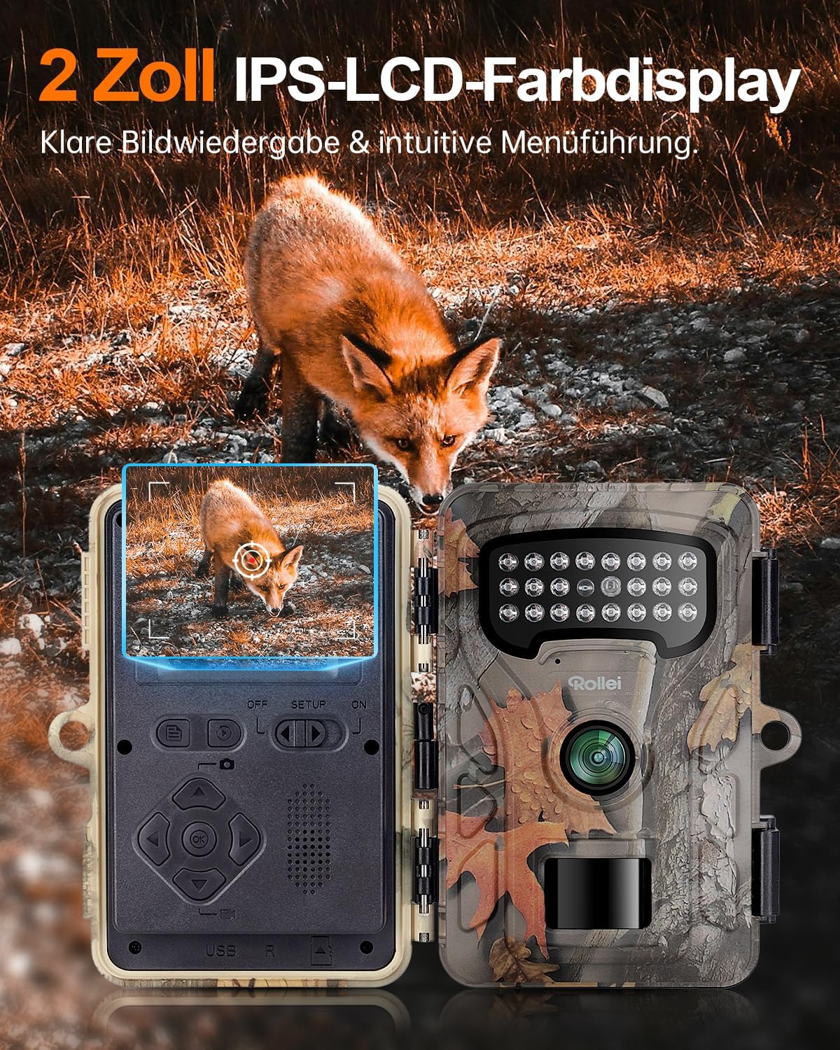 Wildtierkamera HD-30 mit Bewegungsmelder und Nachtsicht, Wildkamera 4K HD