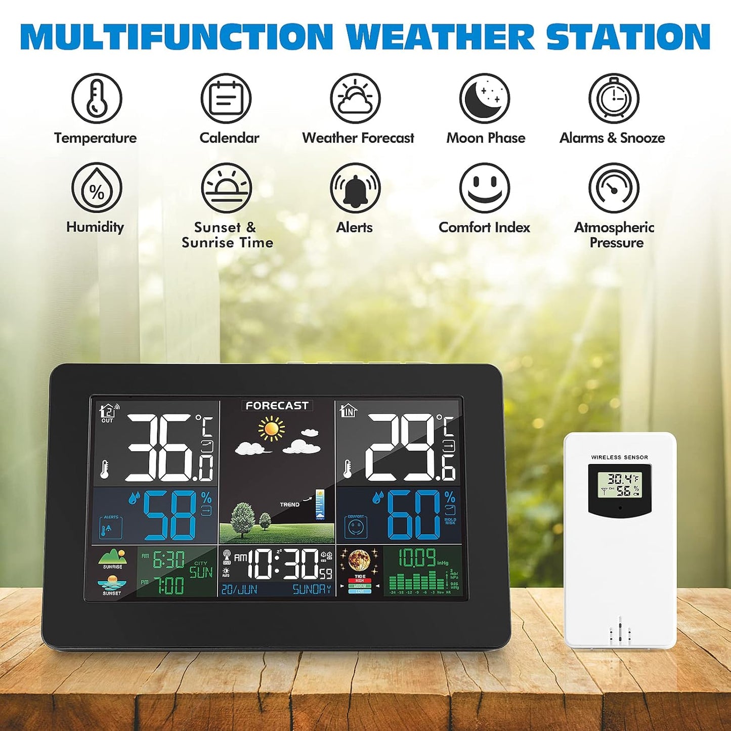 Funk-Wetterstation mit Aussensensor, Schwarz