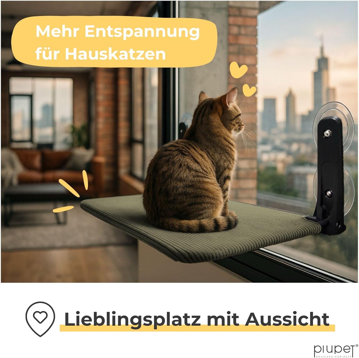 Schwebende klappbare Katzenfensterliege mit Saugnäpfen, Grün Gross