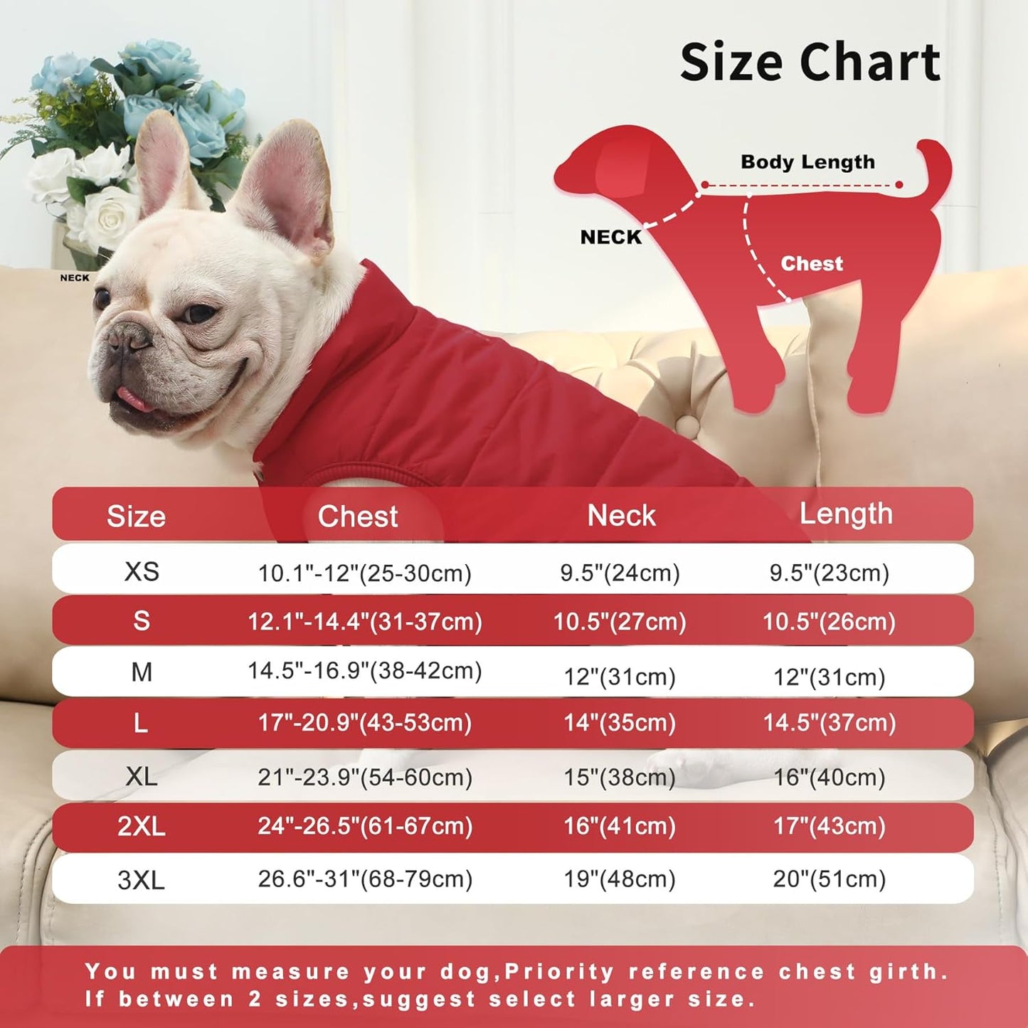 Mit Fleece gefütterte Hundejacke für kaltes Wetter, M Rot