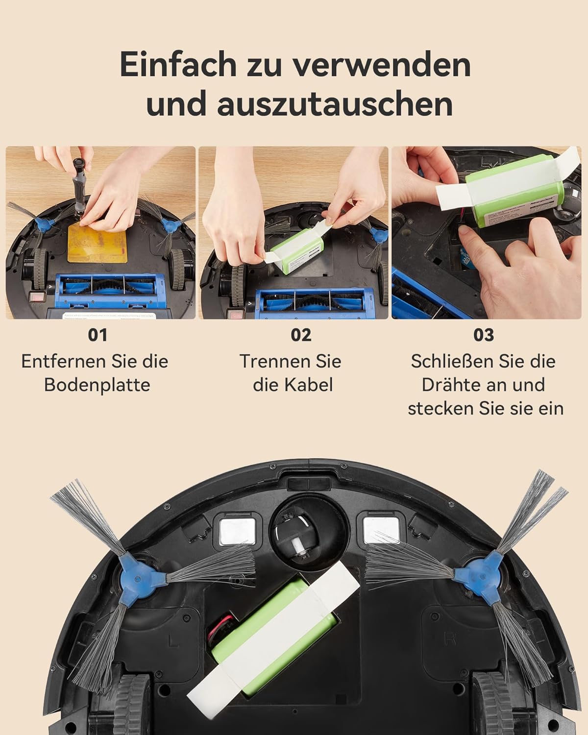 Ersatzakku für eufy RoboVac Modelle mit Schraubendreher, 3200 mAh with Screwdriver