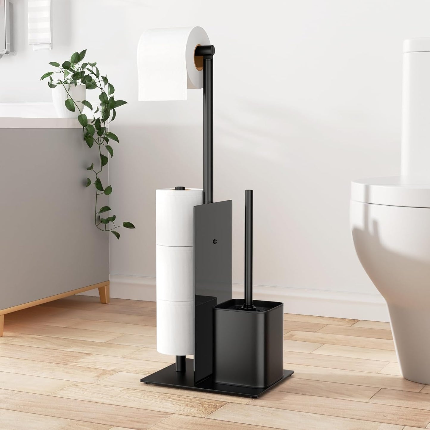 Klopapierhalter mit WC-Bürste, Schwarz Matt