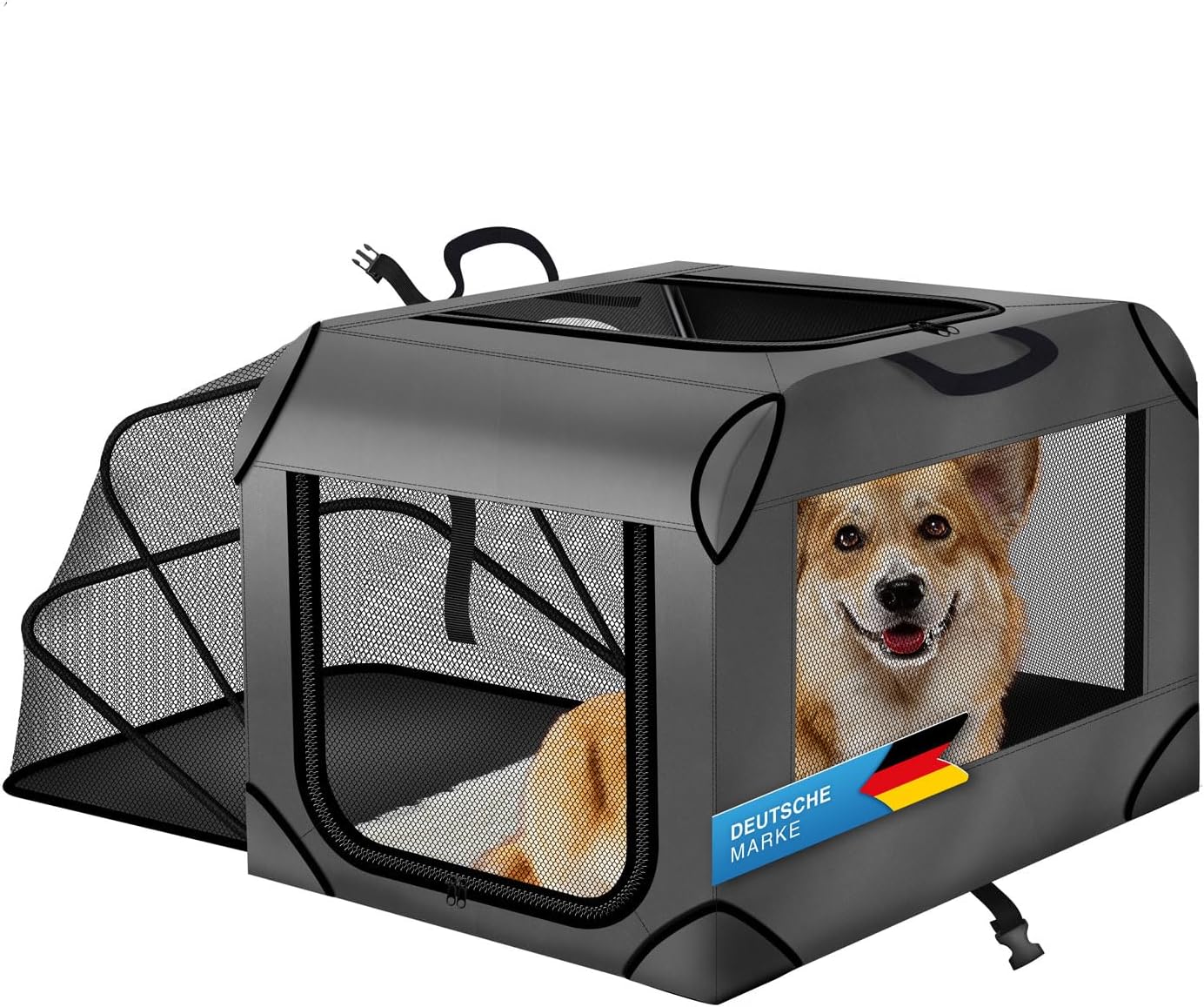 Faltbare Hunde-Transportbox mit Anbau, Mit Anbau - 63 x 43 x 40 cm