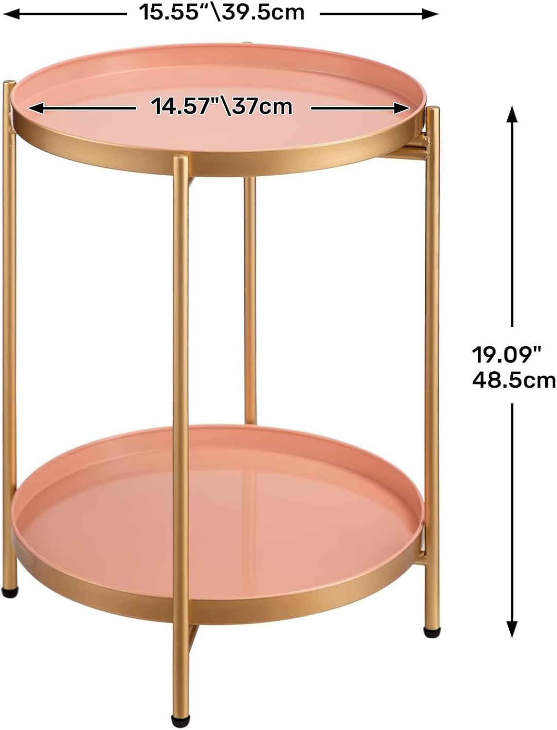 Runder Metall-Beistelltisch mit 2 Ebenen, Goldener Rosa
