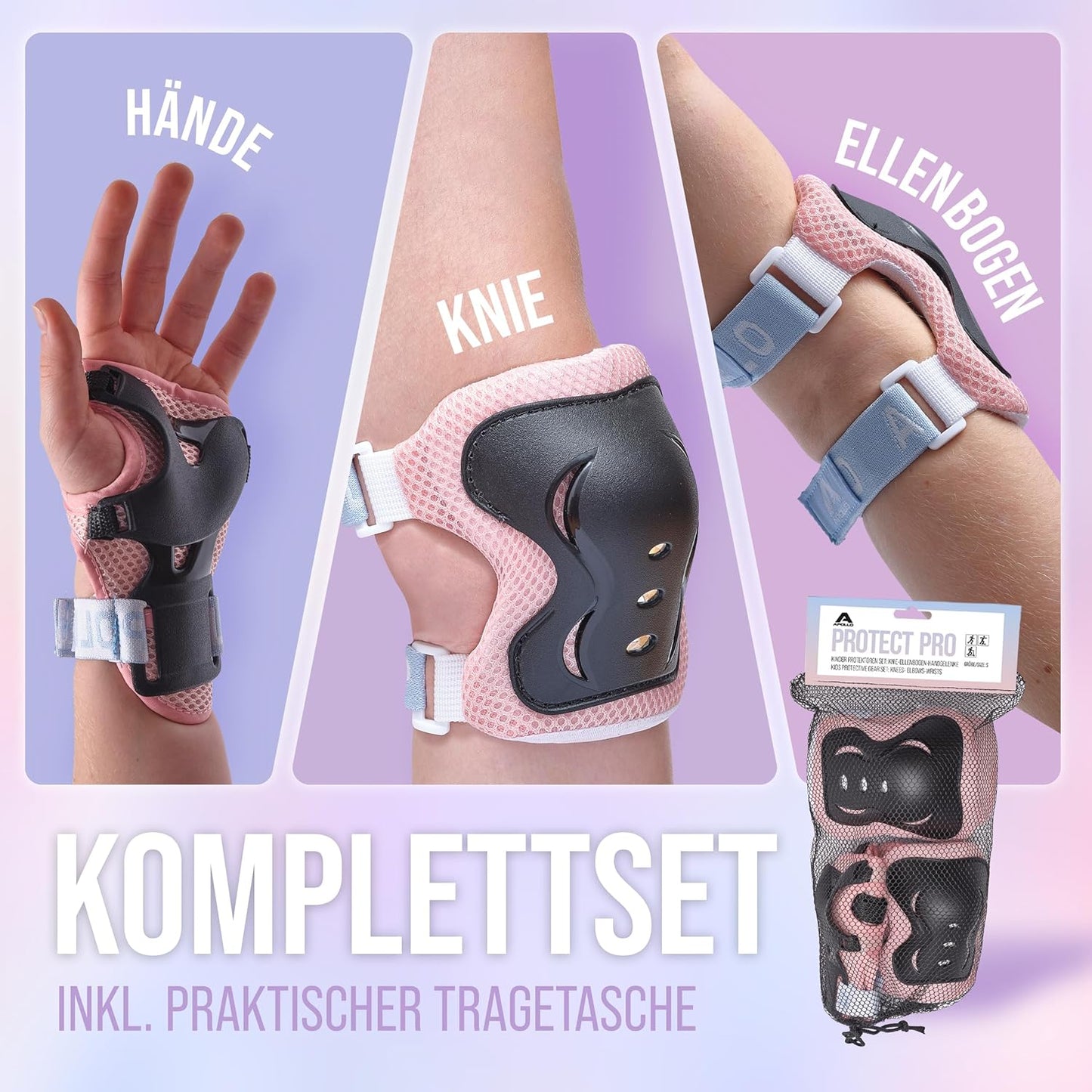 Protektorenset für Kinder, M-6 bis 9 Jahre Pink/Schwarz