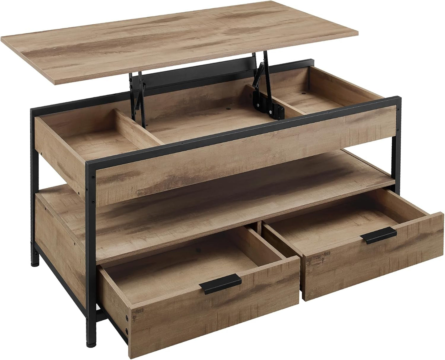 Höhenverstellbarer Couchtisch mit Schubladen, 100B cm| Kamelbraun + Tintenschwarz