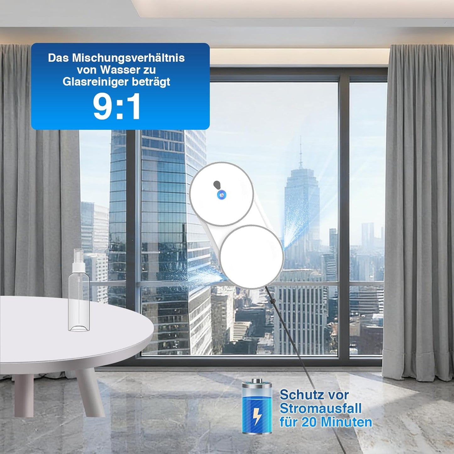 Fensterreinigungsroboter mit Fernbedienung und Sprühfunktion, Weiss B