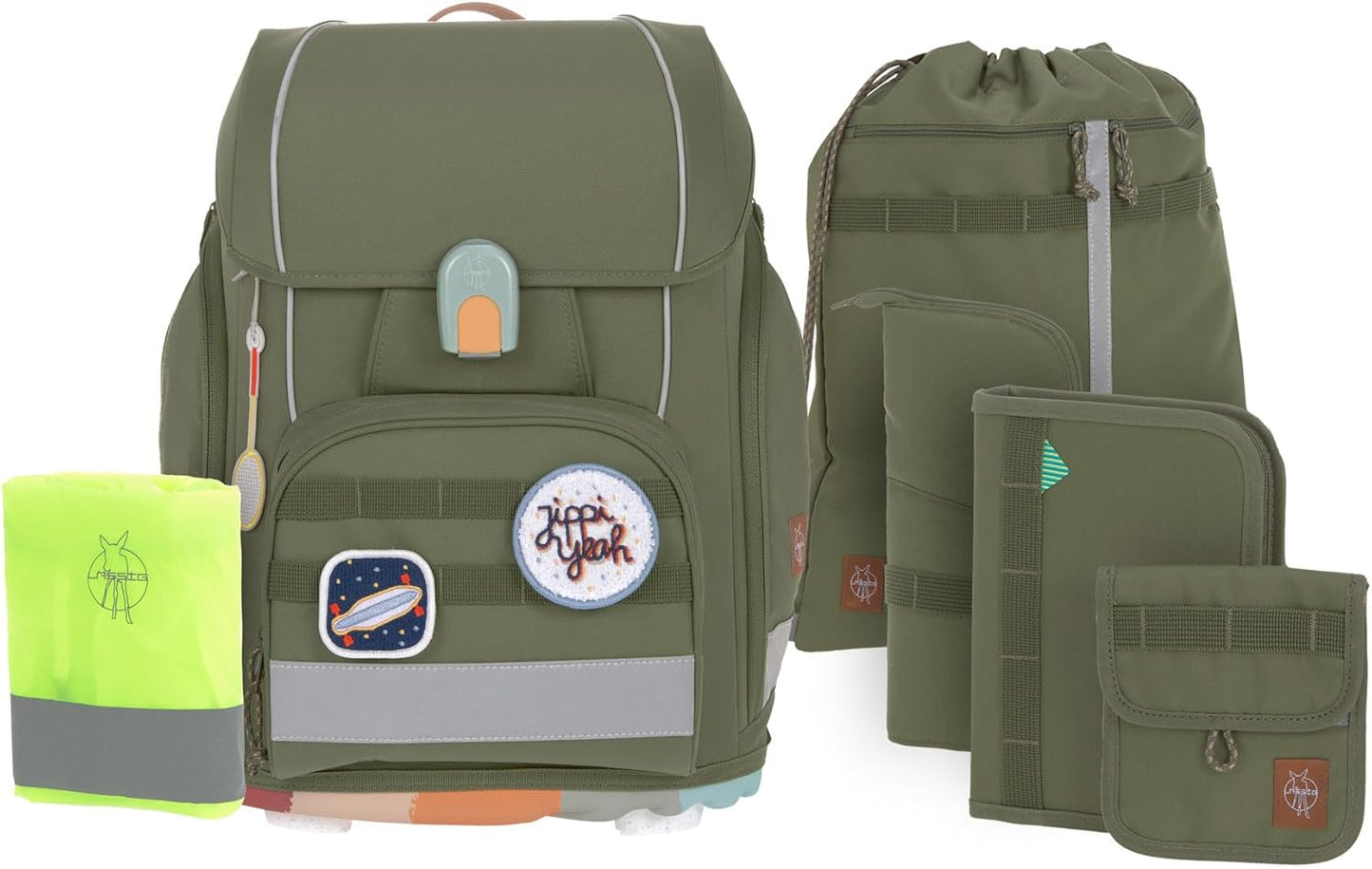 7-teiliges Schulranzen-Set Boxy Unique, Olive