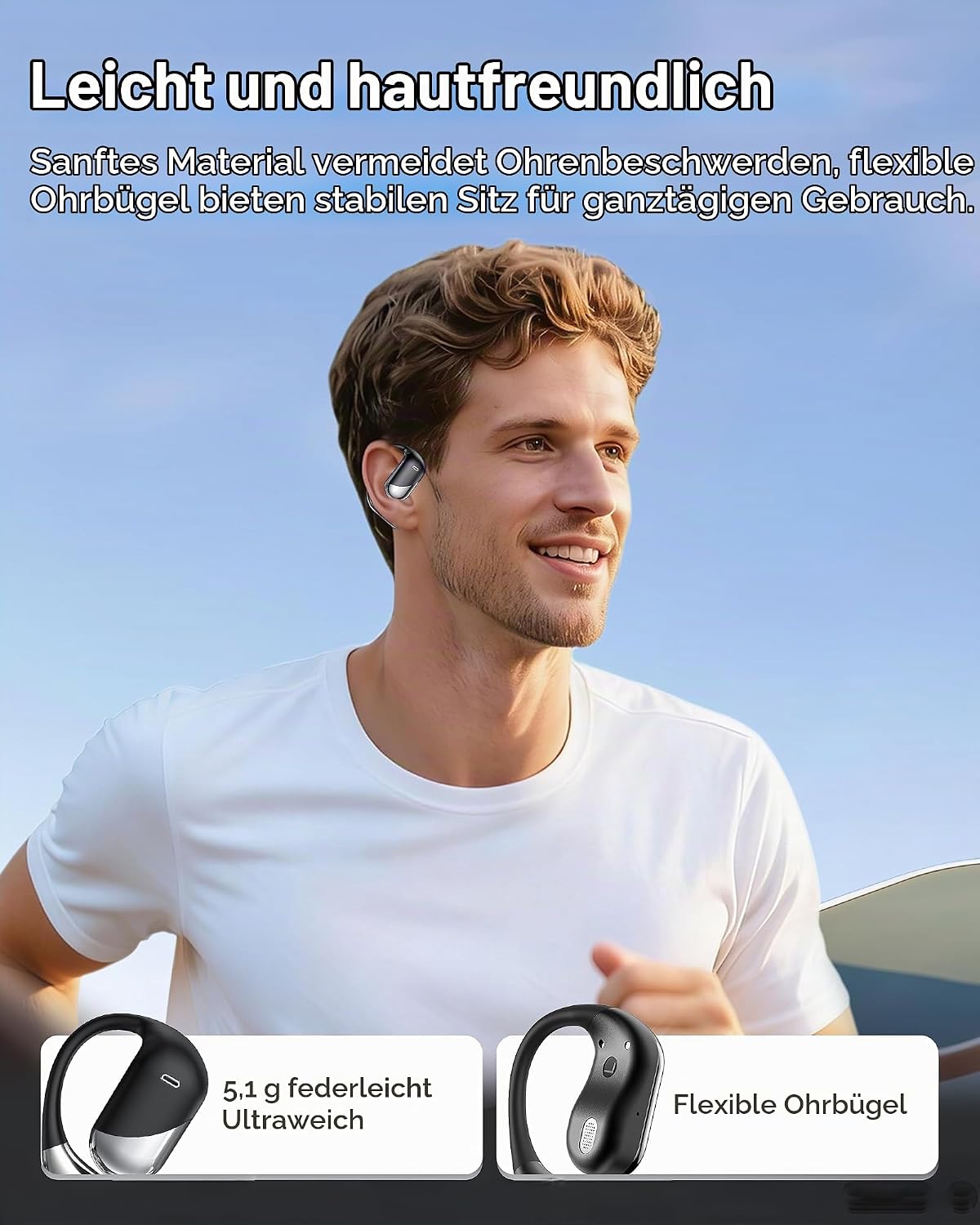 Open Ear Sport-Kopfhörer, Schwarz