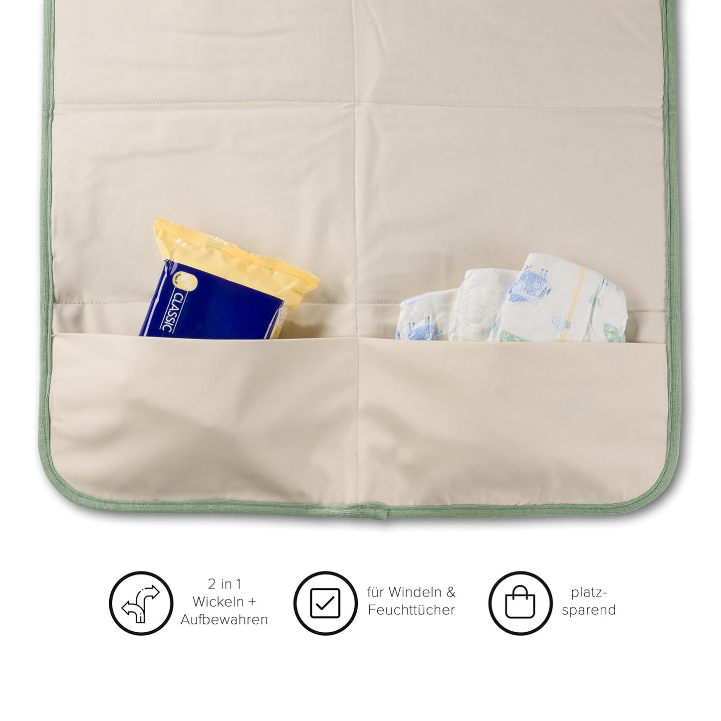Windeltasche mit Wickelunterlage, Salbei