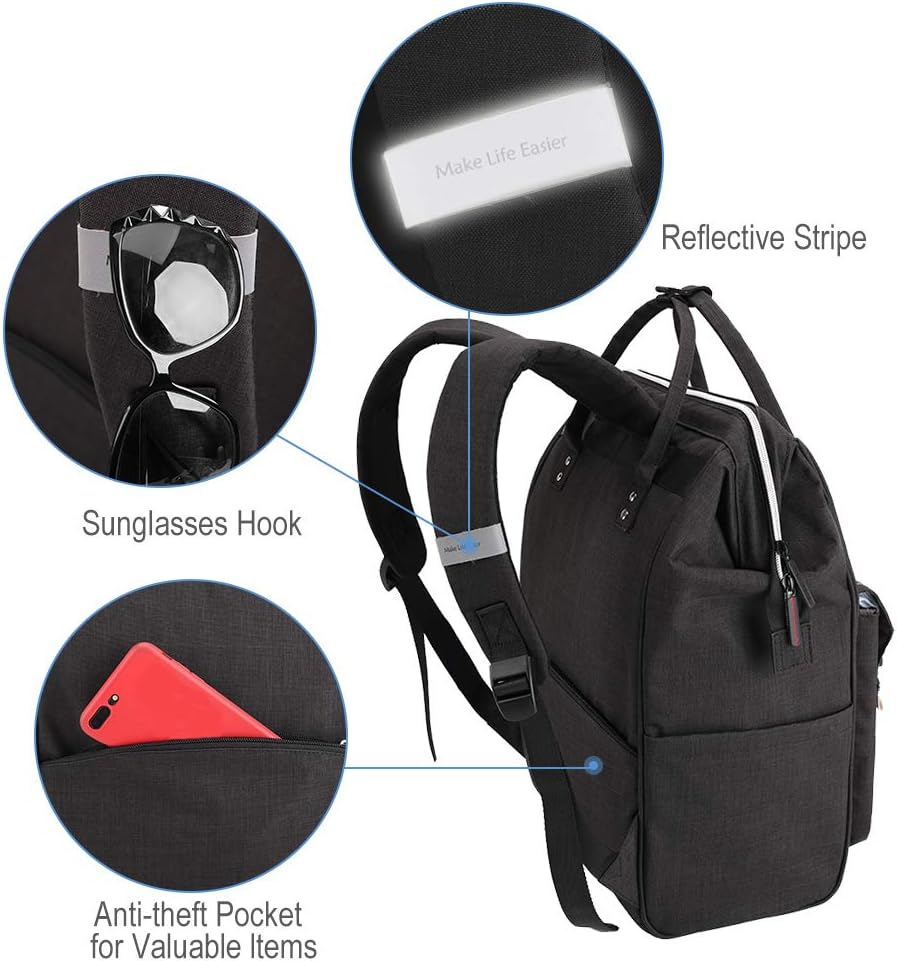 Rucksack mit Laptopfach & Anti-Diebstahl-Tasche, 15.6 Zoll Schwarz