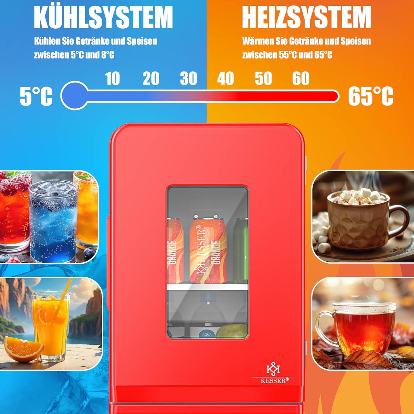 2in1 Mini Kühlschrank mit Kühl- und Heizfunktion, 15L Rot