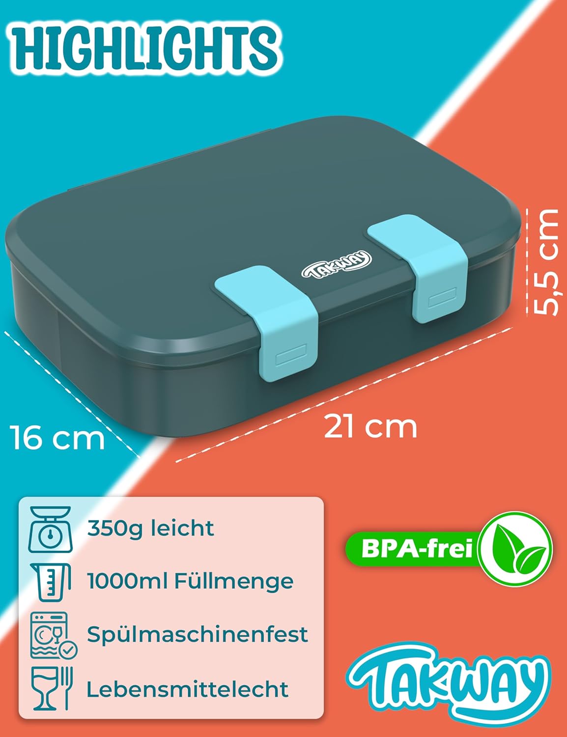 Brotdose für Kinder mit Fächern, Grün