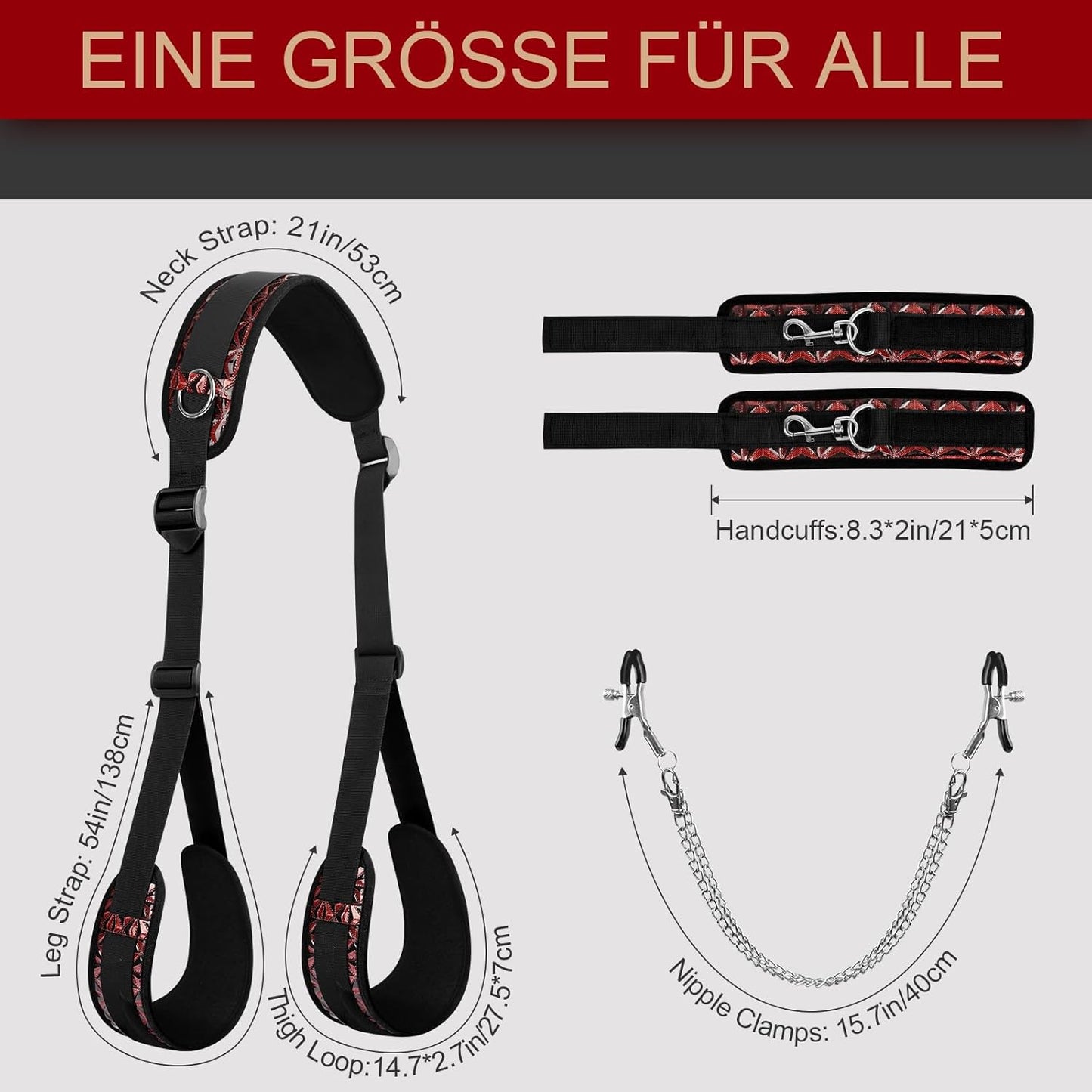 BDSM Bondage-Set für Paare - Offene Fesseln, Dunkelrot Plus