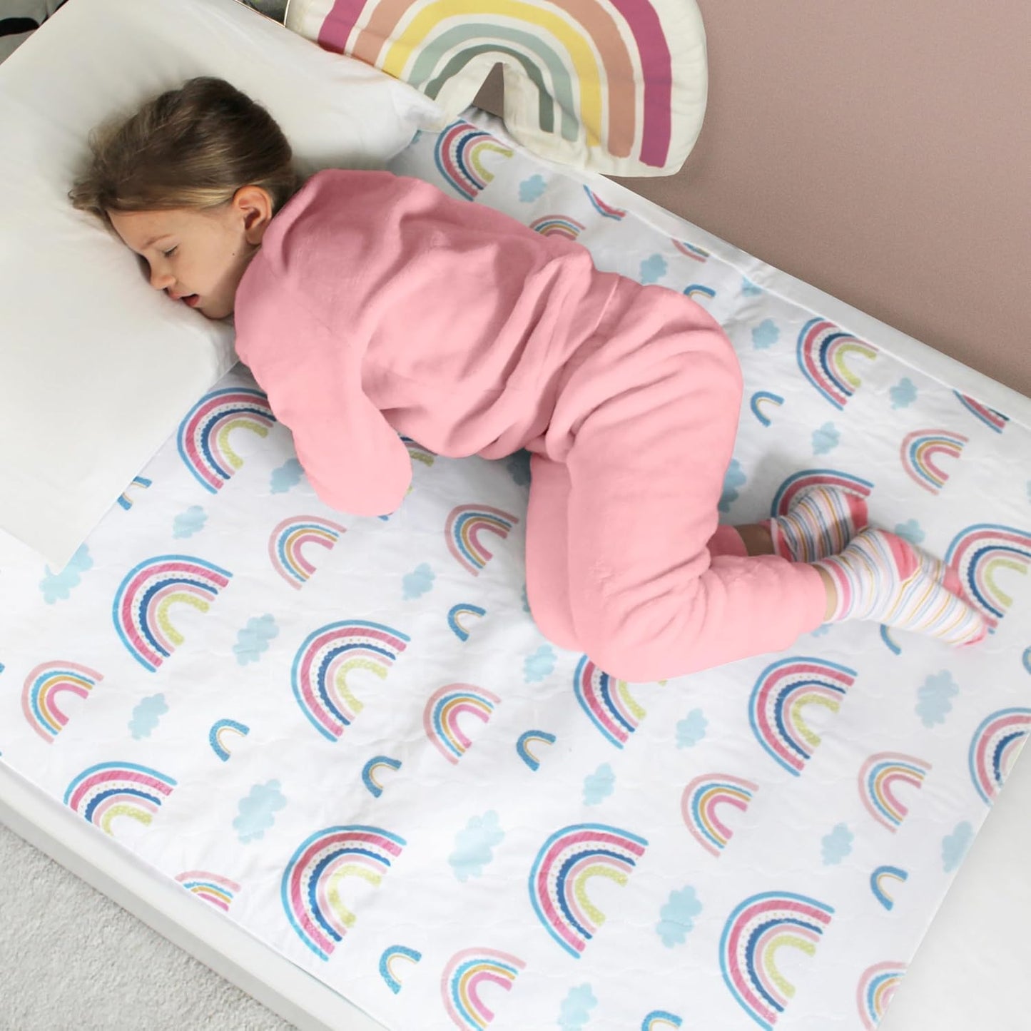Wasserdichte Bettunterlage für Kinderbetten (2er-Pack), Regenbogen - Klein (Bis 90 Cm Breite) 2er-Pack
