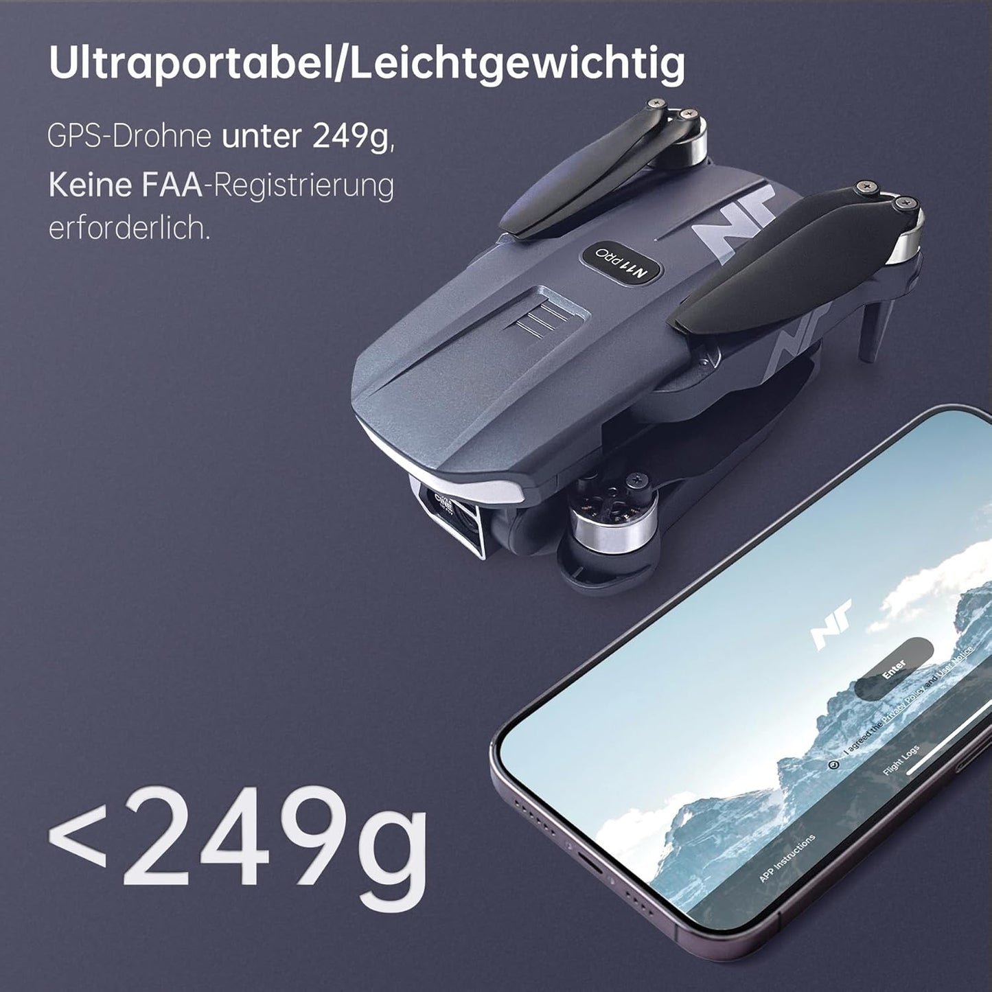 GPS Drohne mit 4K Kamera und Auto-Return Funktion, 1 Drohne Luxuriöser Satinartiger Silber