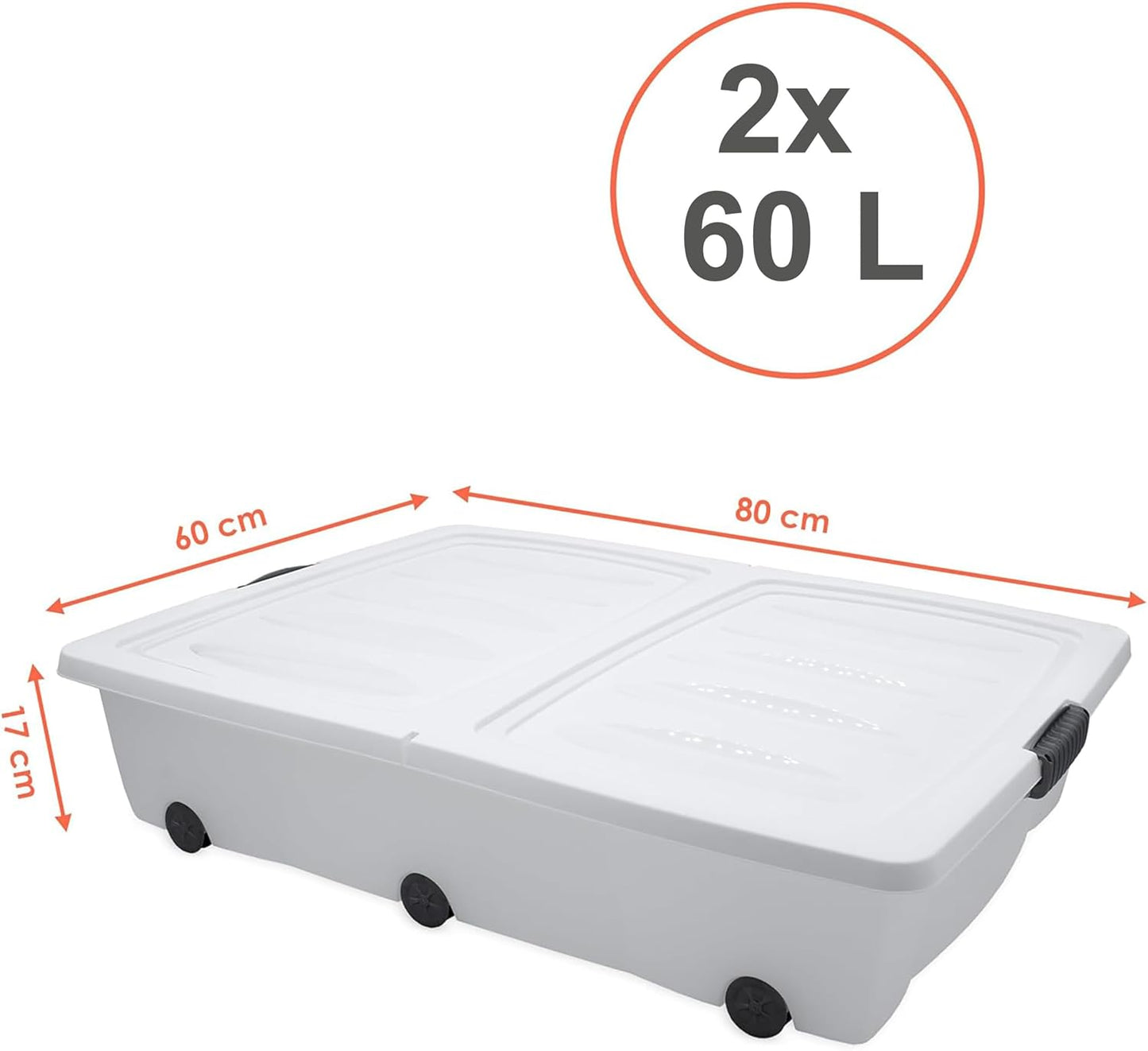 2er-Set Unterbettkommode mit Klappverschluss, 60 L / 2er
