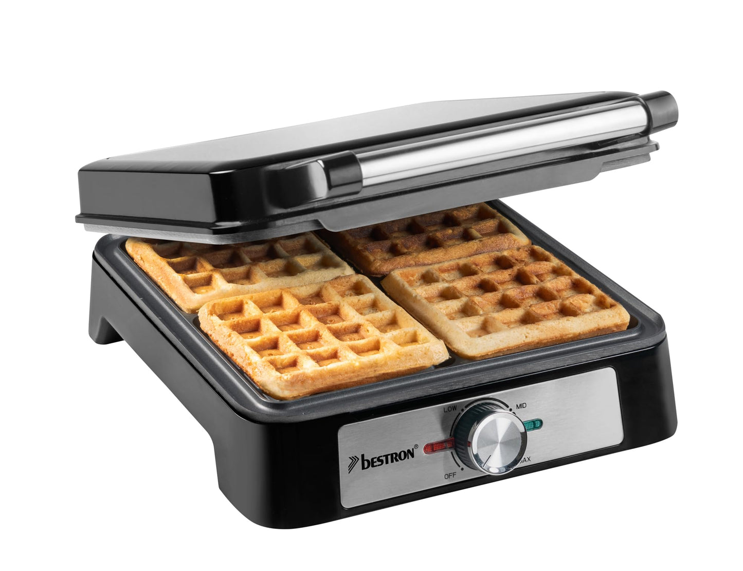 Belgisches Waffeleisen für 4 Waffeln, 4 Waffeln Silber