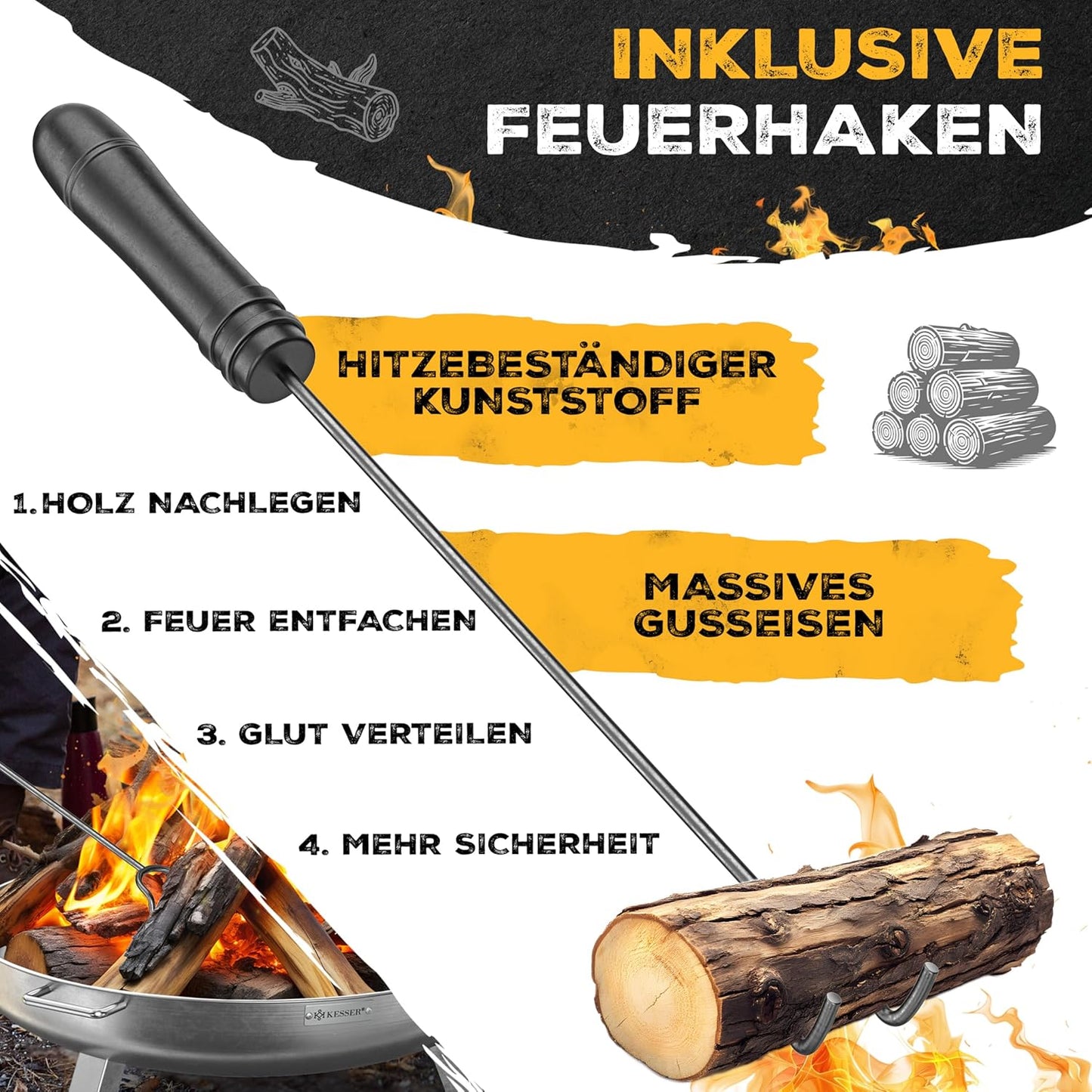 Feuerschale mit Feuerhaken und Wasserablauf, Ø 80 cm edelstahl