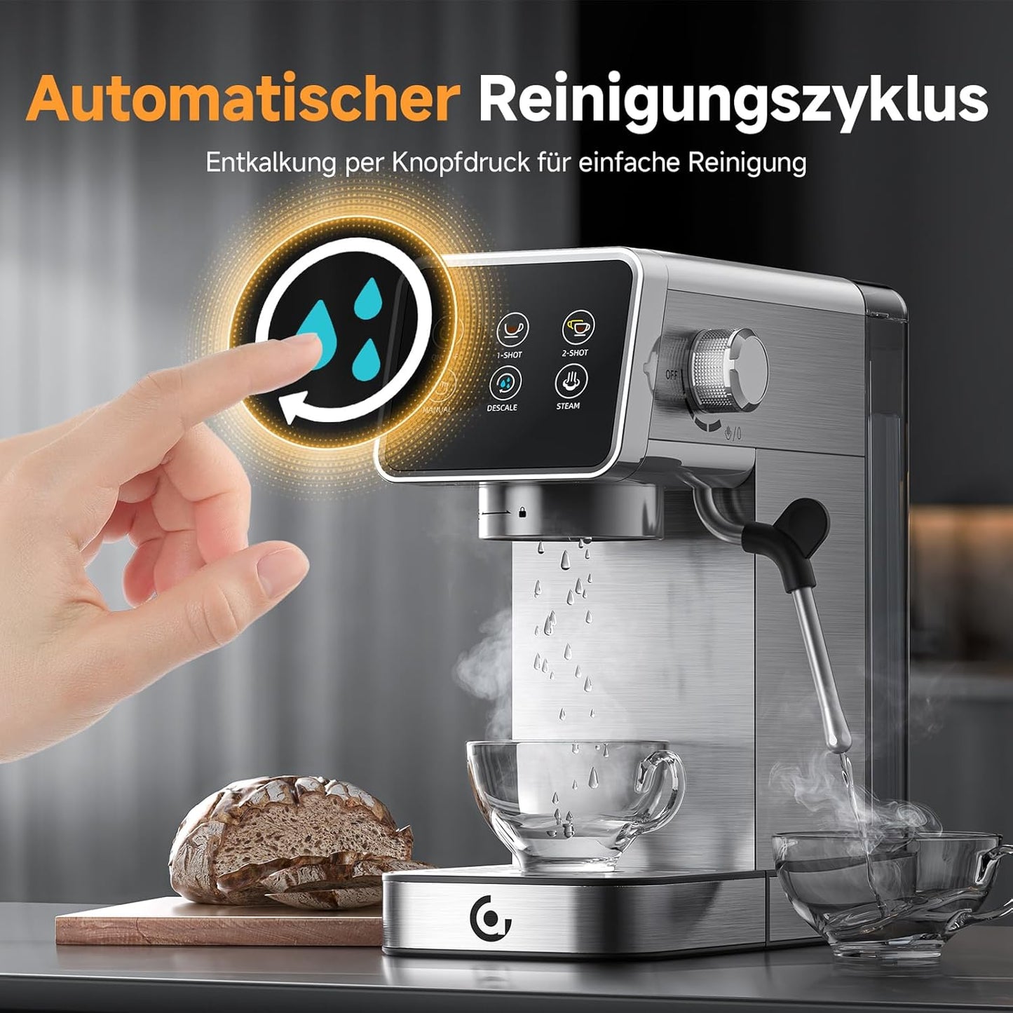 Siebträgermaschine mit LED-Touchscreen, 1.2L Black