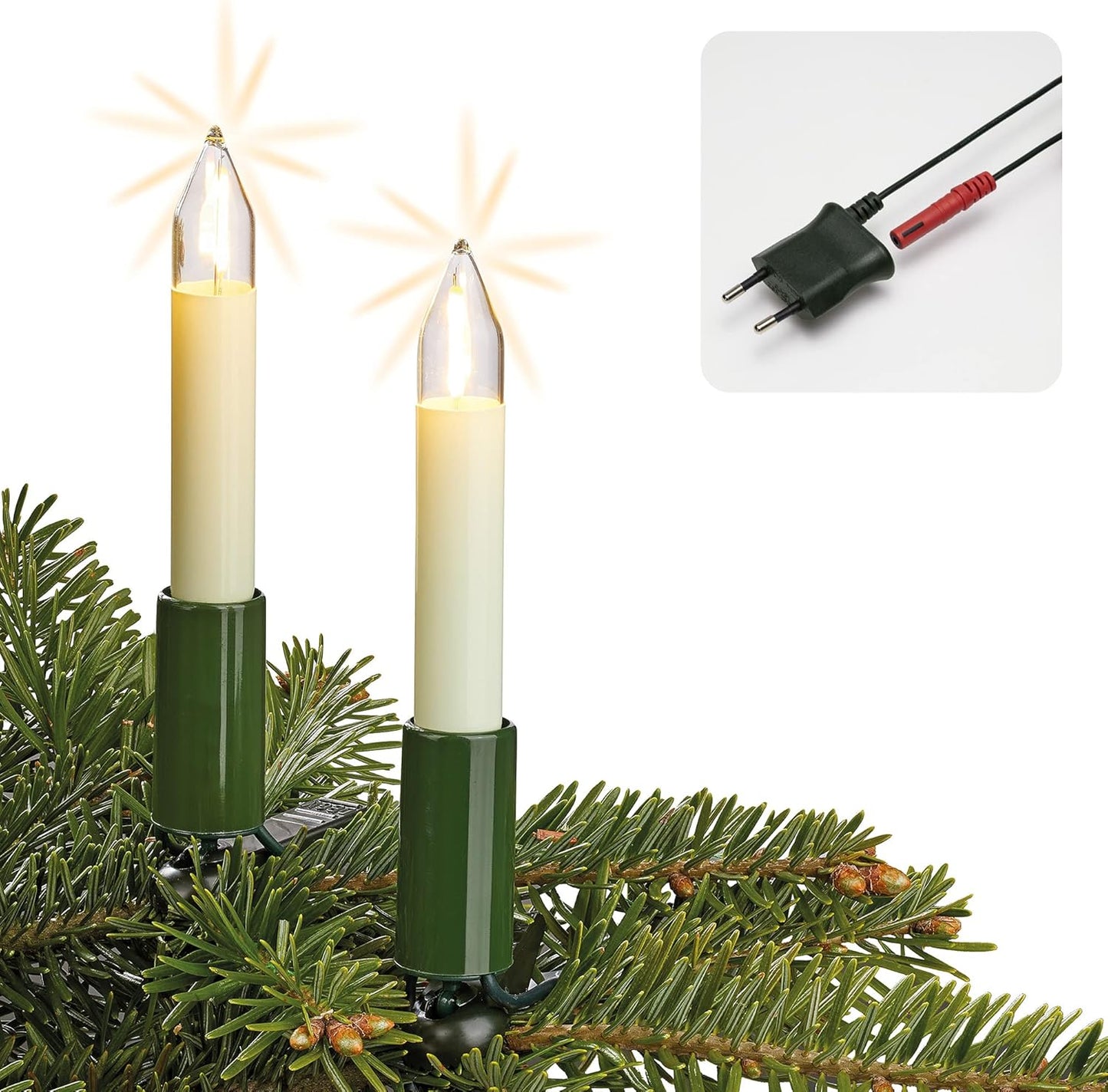LED Weihnachtslichterkette mit Clips, 20 LED-Filament / 13,3m beleuchtet / Ohne Flackereffekt
