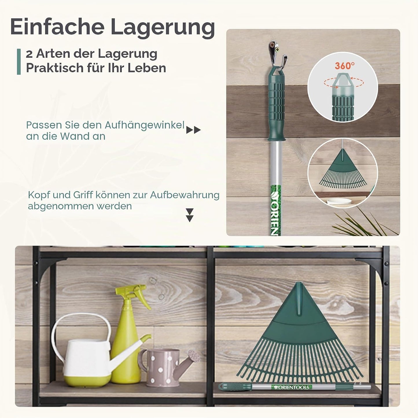 Verstellbarer Garten-Laubrechen mit 26 Zinken, Verstellbare Green Hand 26 Zinken