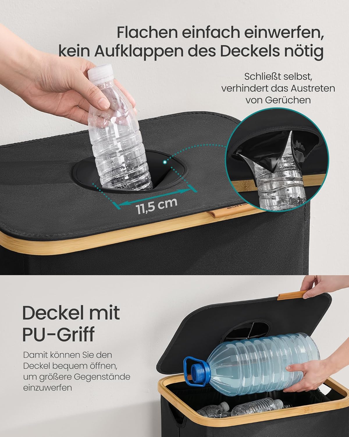 Flaschen-Sammelbehälter 95 L mit Innensack, Tintenschwarz + Naturbeige 95 L