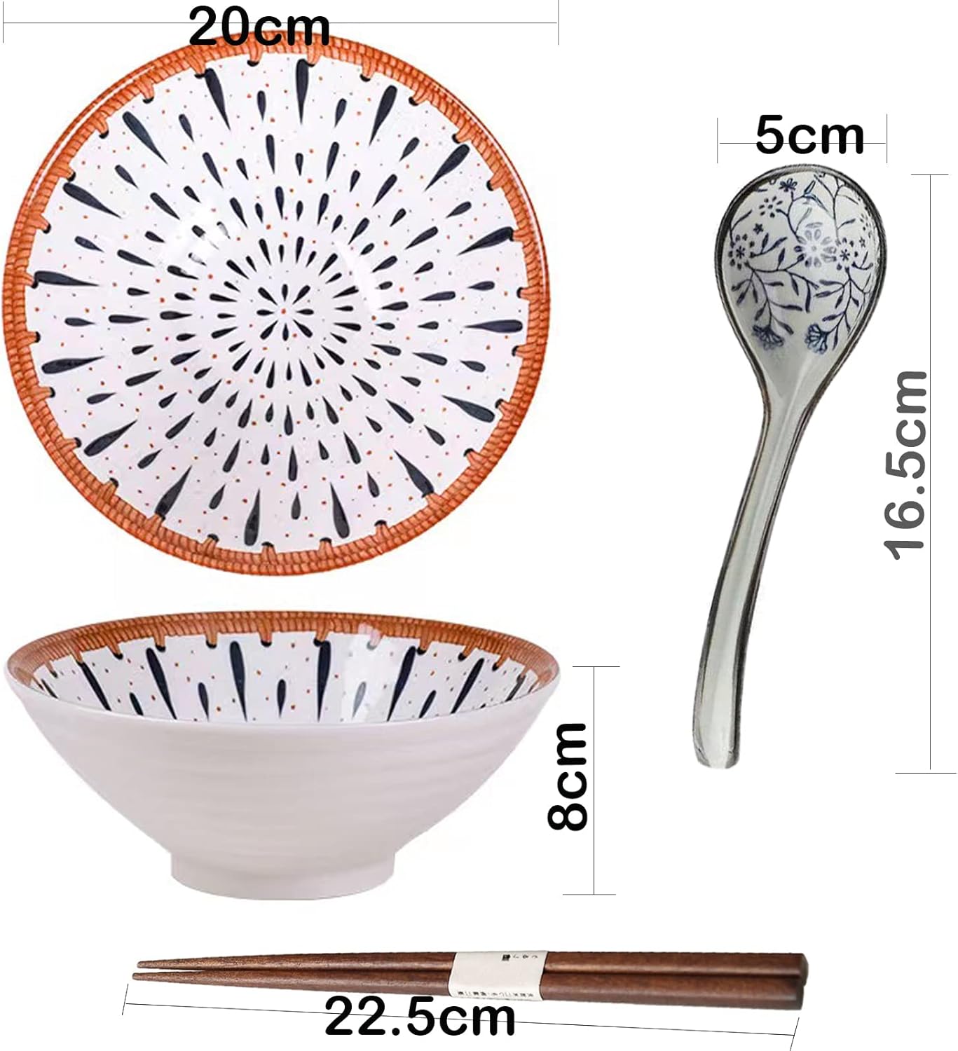 Ramen Bowl Set mit Löffel & Essstäbchen, C