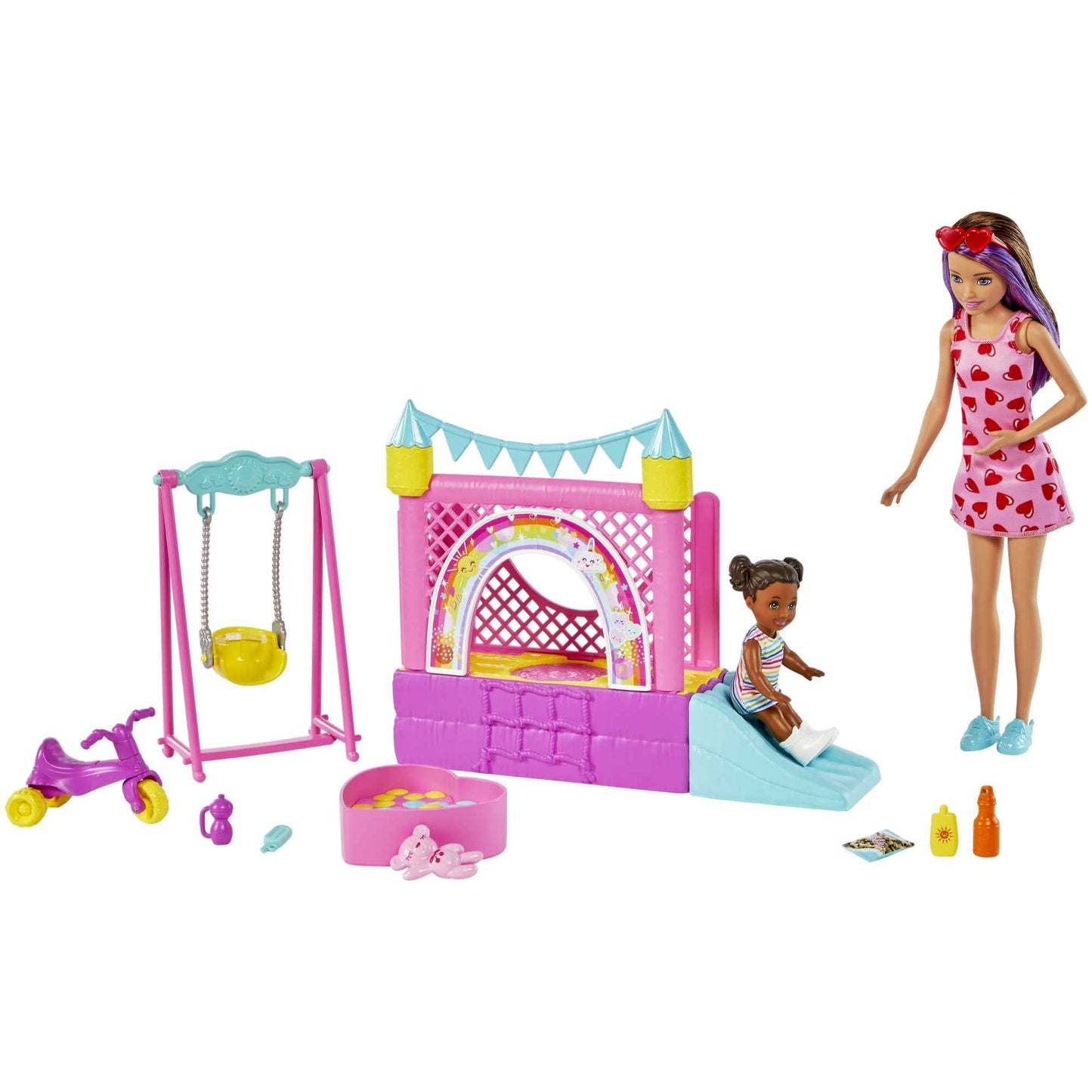 Barbie Skipper Babysitters Inc. Hüpfburg mit Skipper, Kleinkind und Zubehör, Kulisse, Einzeln