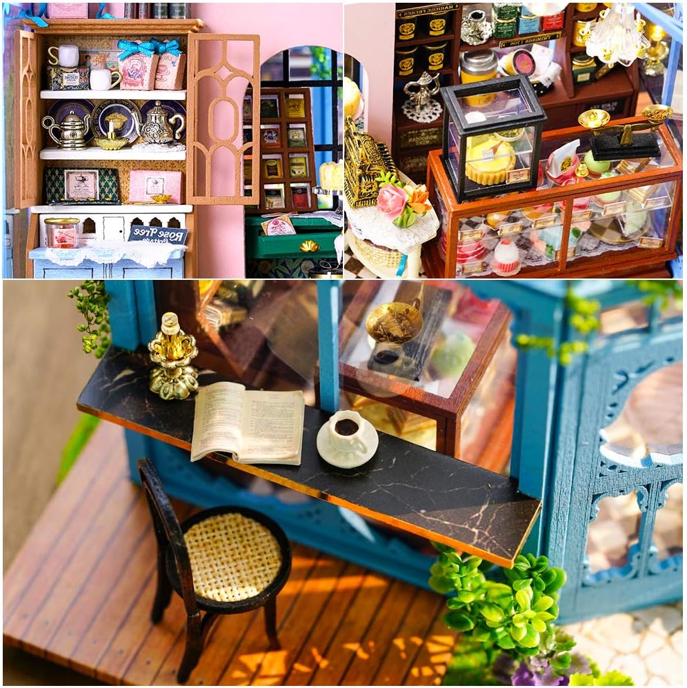 Puppenhaus Miniatur-Kit mit Möbeln und Musik, Rose Garden Tea House