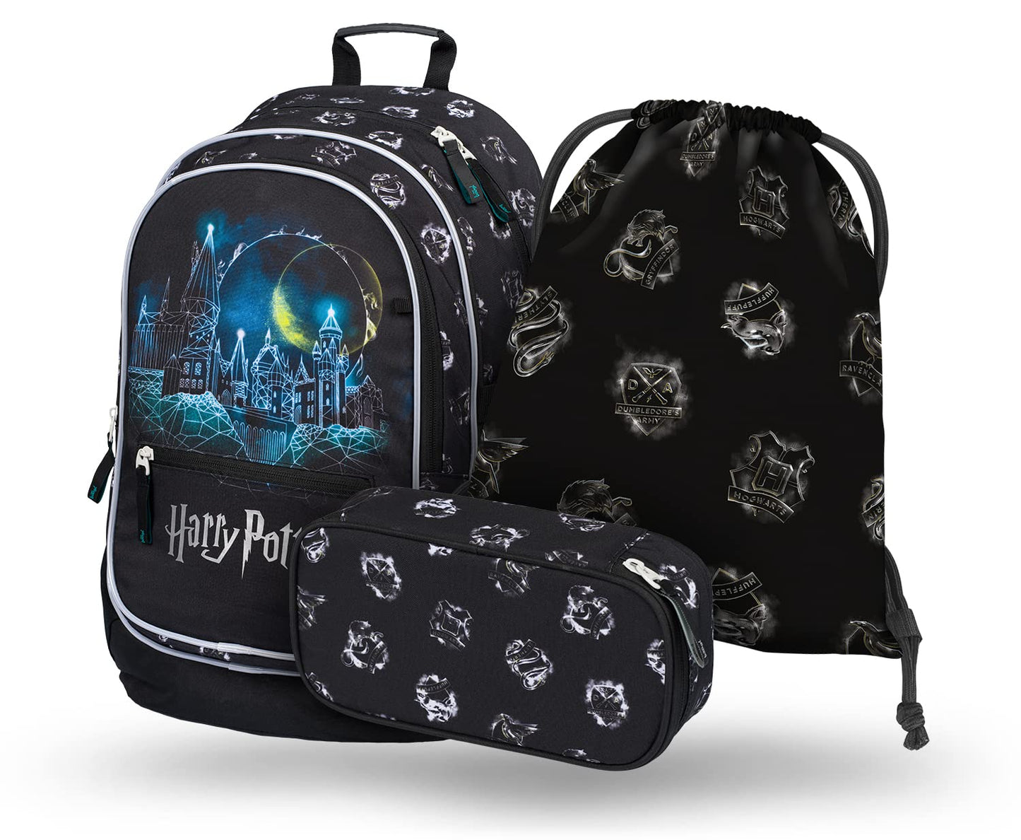 3-teiliges Schulrucksack-Set mit Brustgurt, Harry Potter Hogwarts, Harry Potter Hogwarts