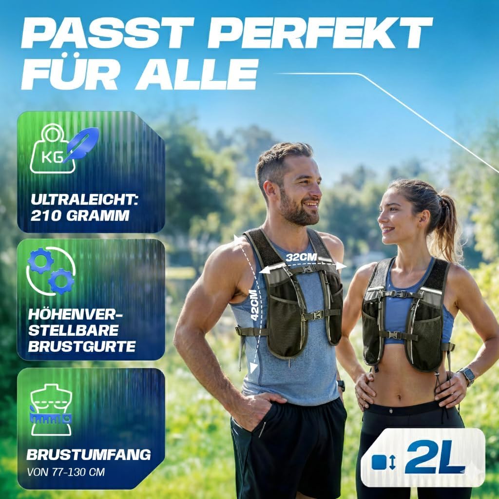 Laufweste, 2L - schwarz - mit 1x500ml 2L