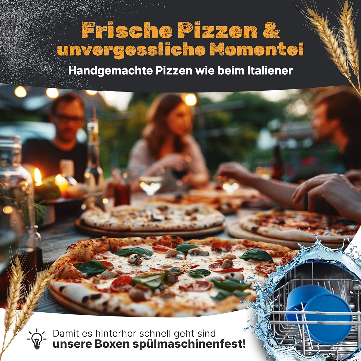 4er-Set Pizzaballenbox mit Deckel, 4 Stück blau