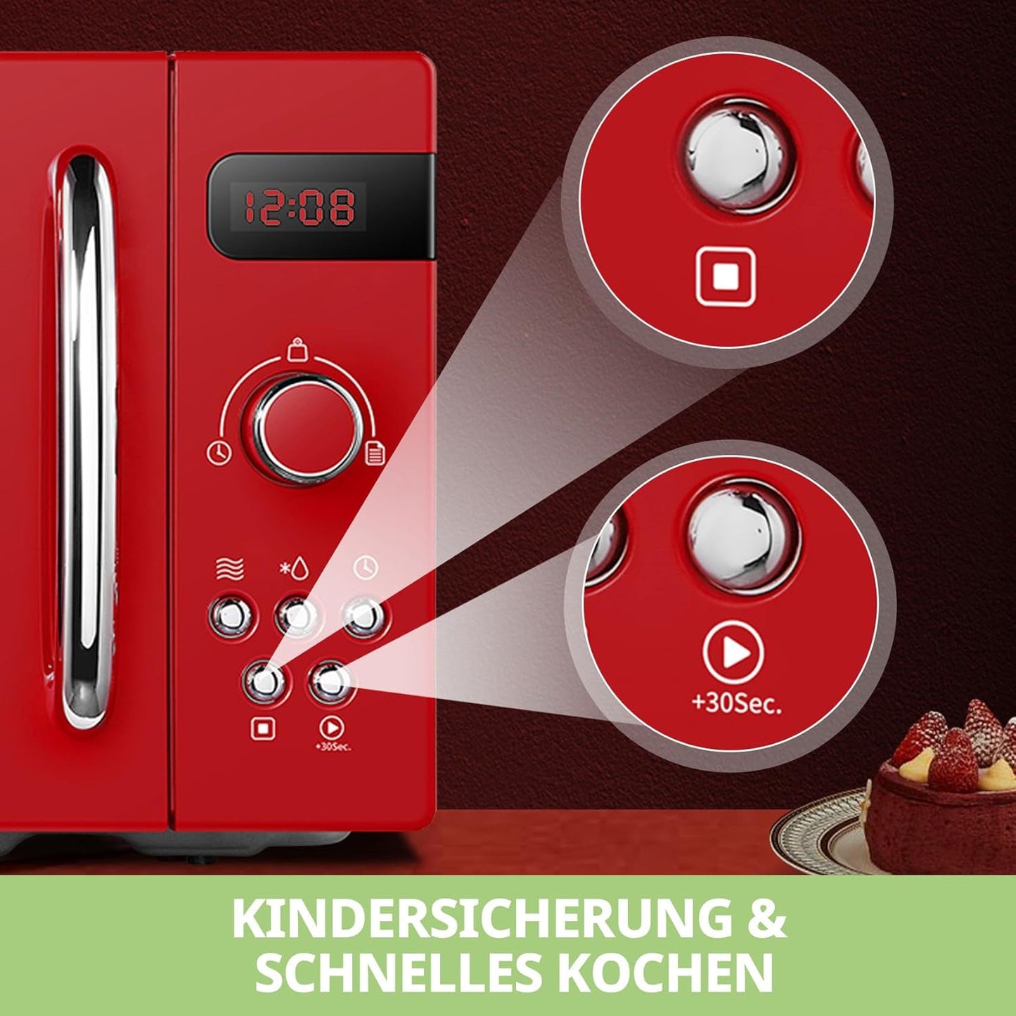 Retro-Mikrowelle CMSRO  20di rd mit Automatikmenüs