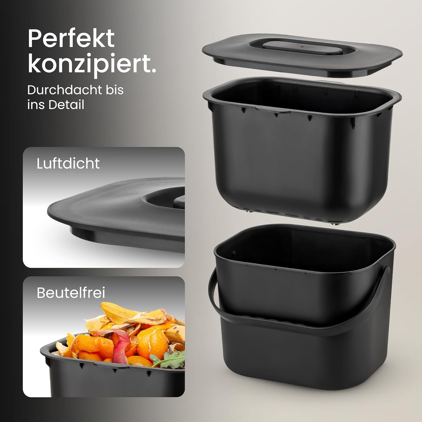 Bioabfalleimer mit Sieb, Schwarz