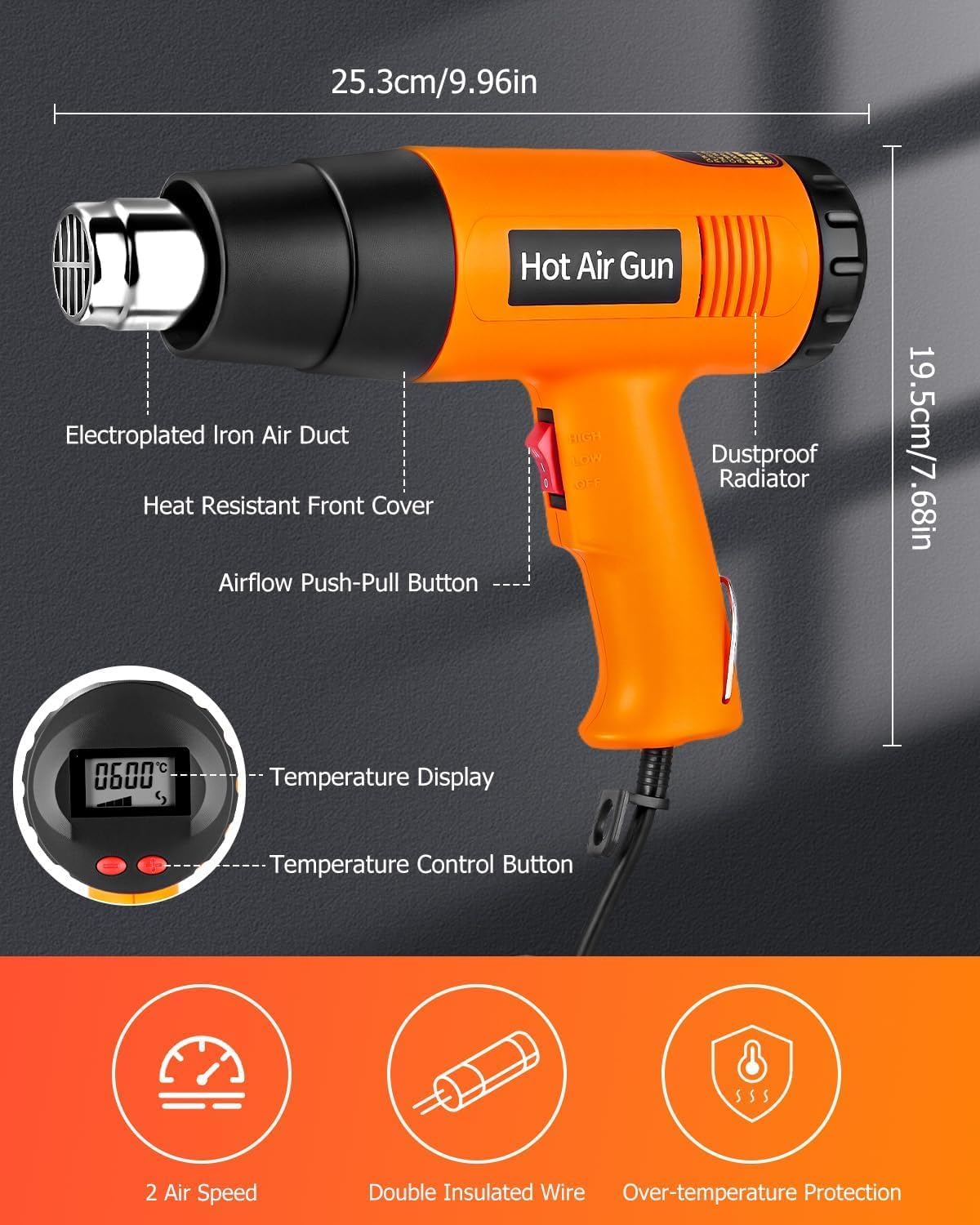 Heissluftpistole 2000W mit LCD-Anzeige