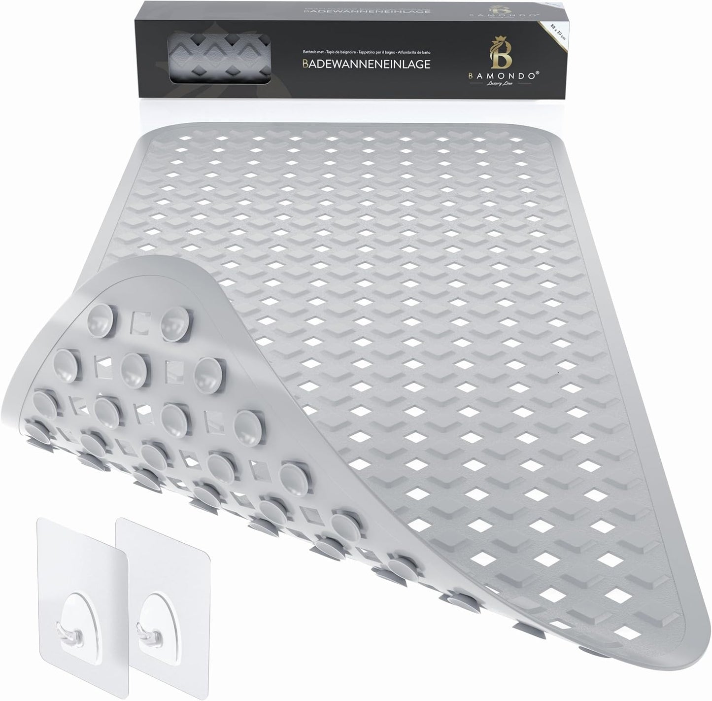 Rutschfeste Badewannenmatte (maschinenwaschbar), 88 x 39 cm (Rechteckig) Grau