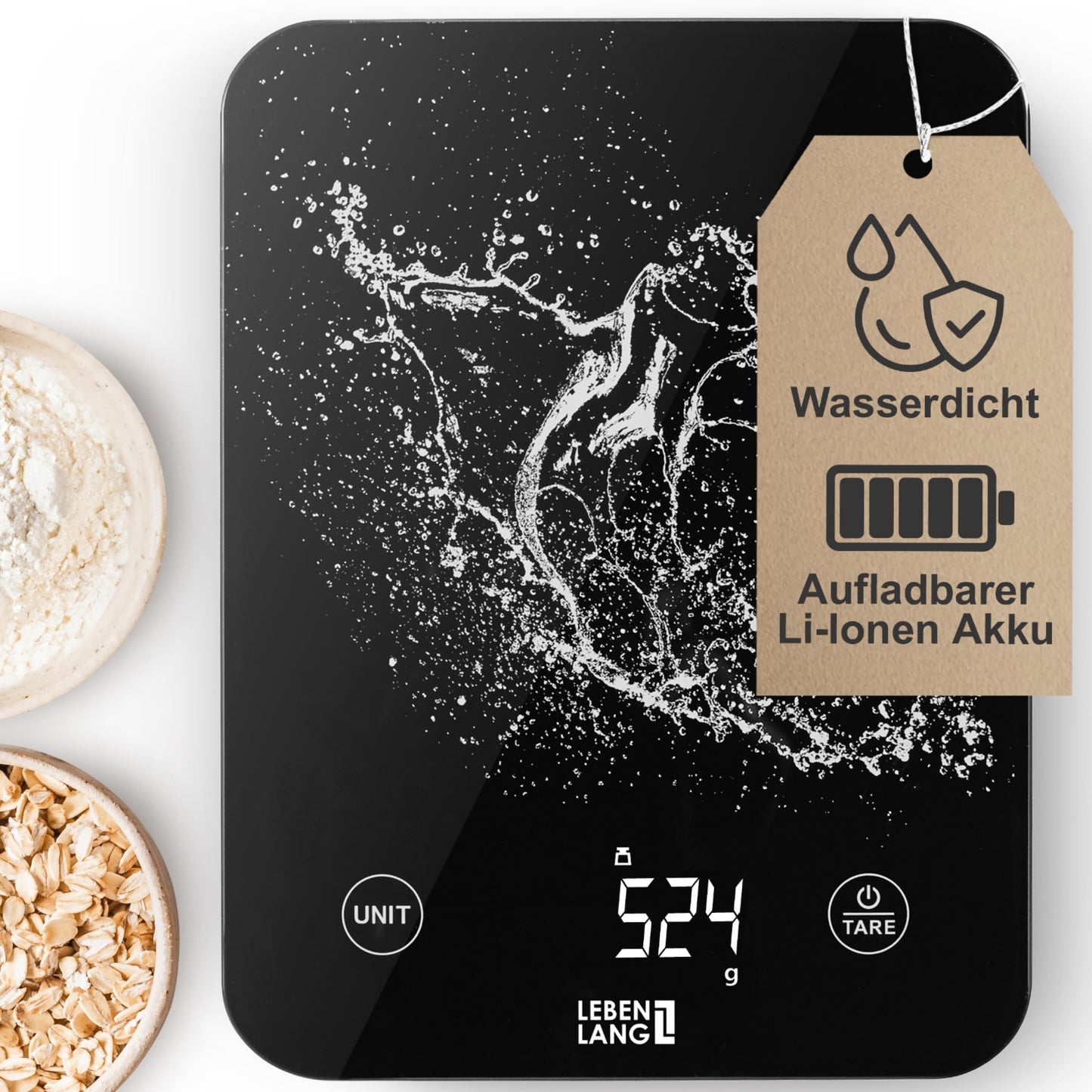 Digitale Küchenwaage LBL712 wasserdicht, USB aufladbar
