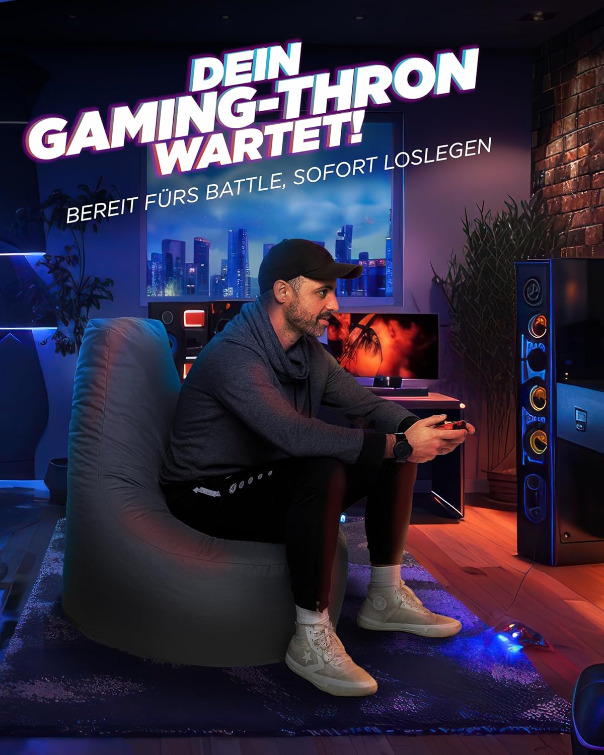 Gamer Lounge Sitzsack, Ø 75cm x Höhe 80cm, Anthrazit