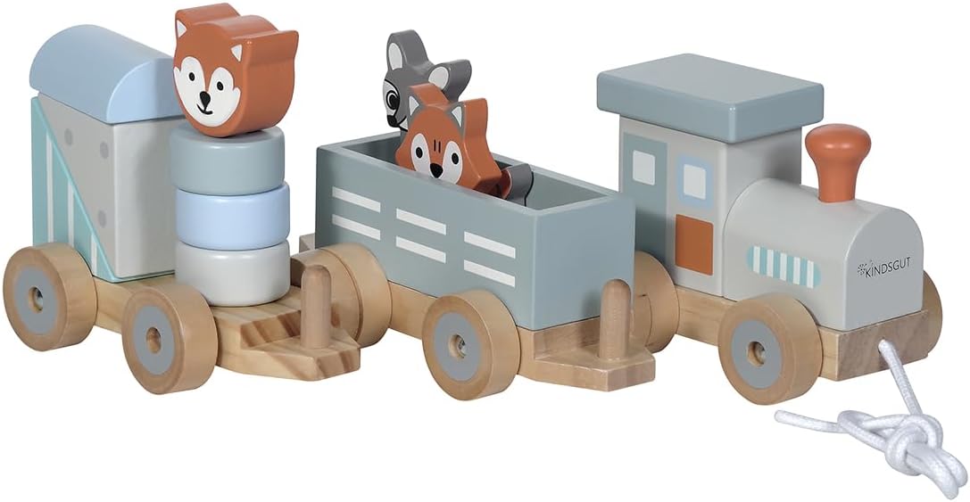 Holzzug mit Bausteinen und Zootieren, Streifen