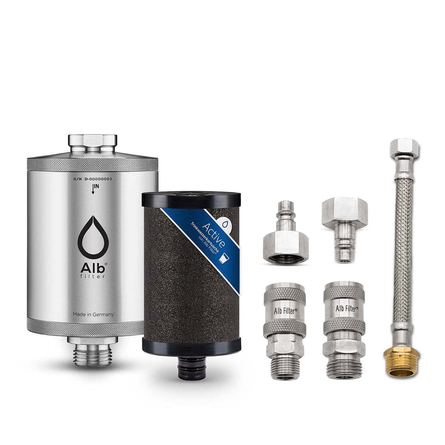 Active Wasserfilter mit Kartusche, Edelstahl Natur